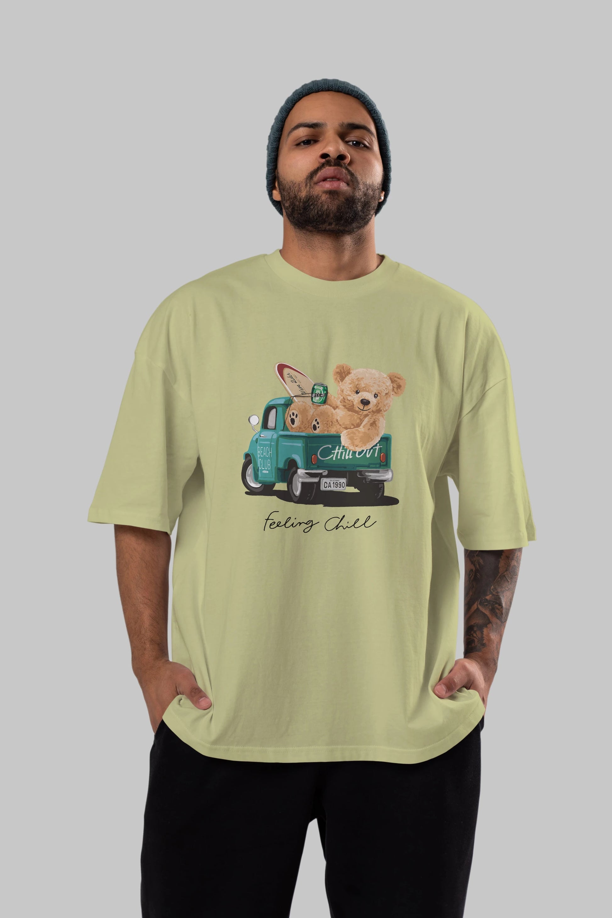 Teddy Bear Chill Out Ön Baskılı Oversize t-shirt Erkek Kadın Unisex %100 Pamuk