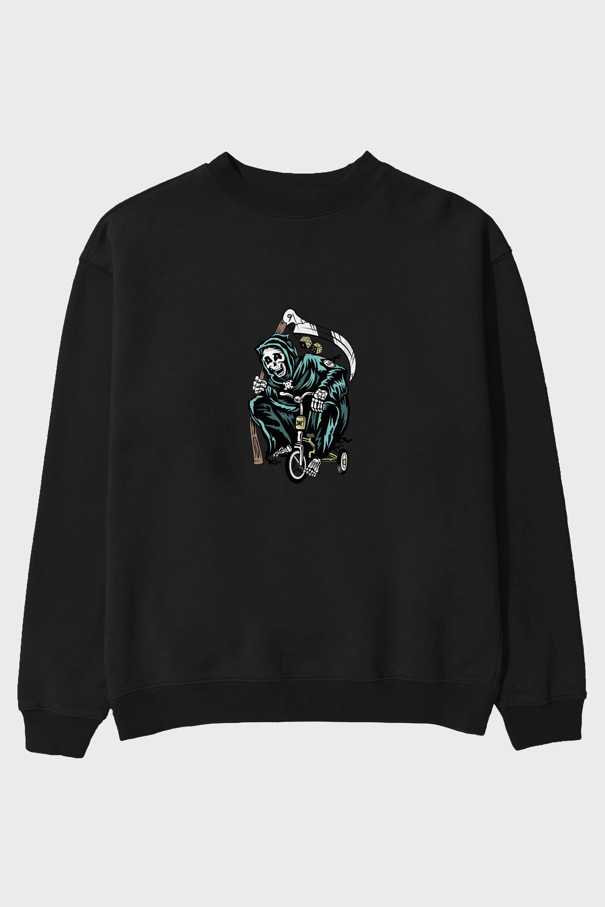 Grim Reaper Bicycle Ön Baskılı Oversize Sweatshirt Erkek Kadın Unisex