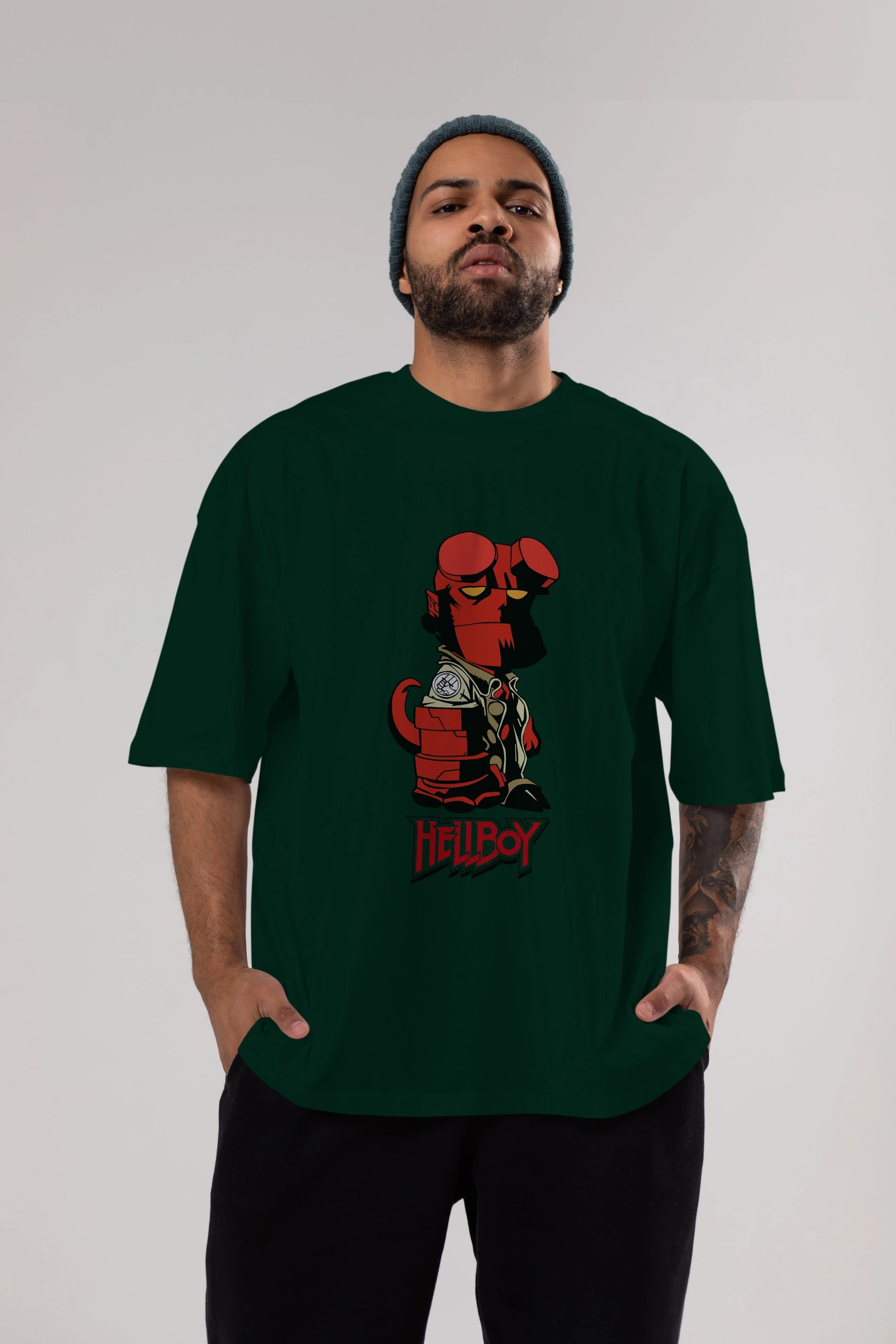 Hellboy (1) Ön Baskılı Oversize t-shirt Erkek Kadın Unisex %100 Pamuk Bisiklet Yaka tişort
