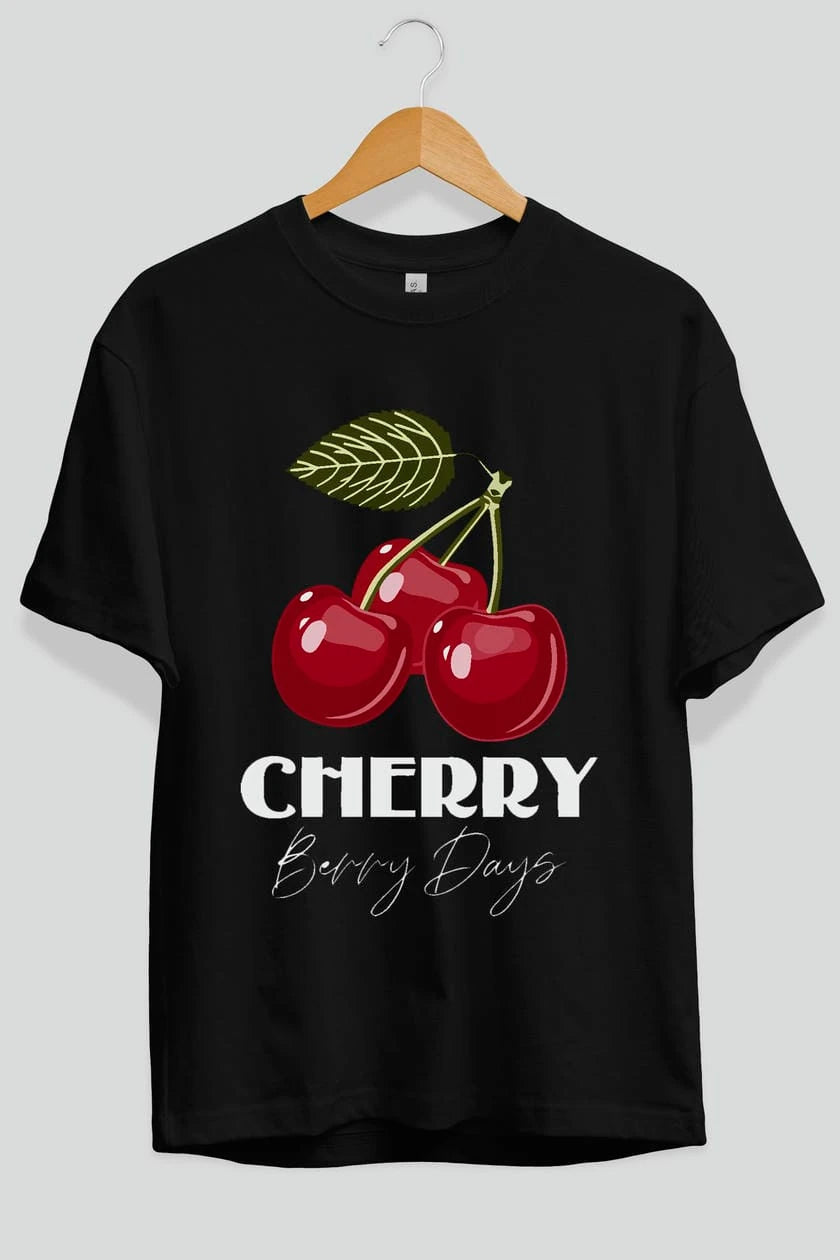 Cherry Cherries 12 Ön Baskılı Oversize t-shirt Erkek Kadın Pamuk Bisiklet Yaka tişort