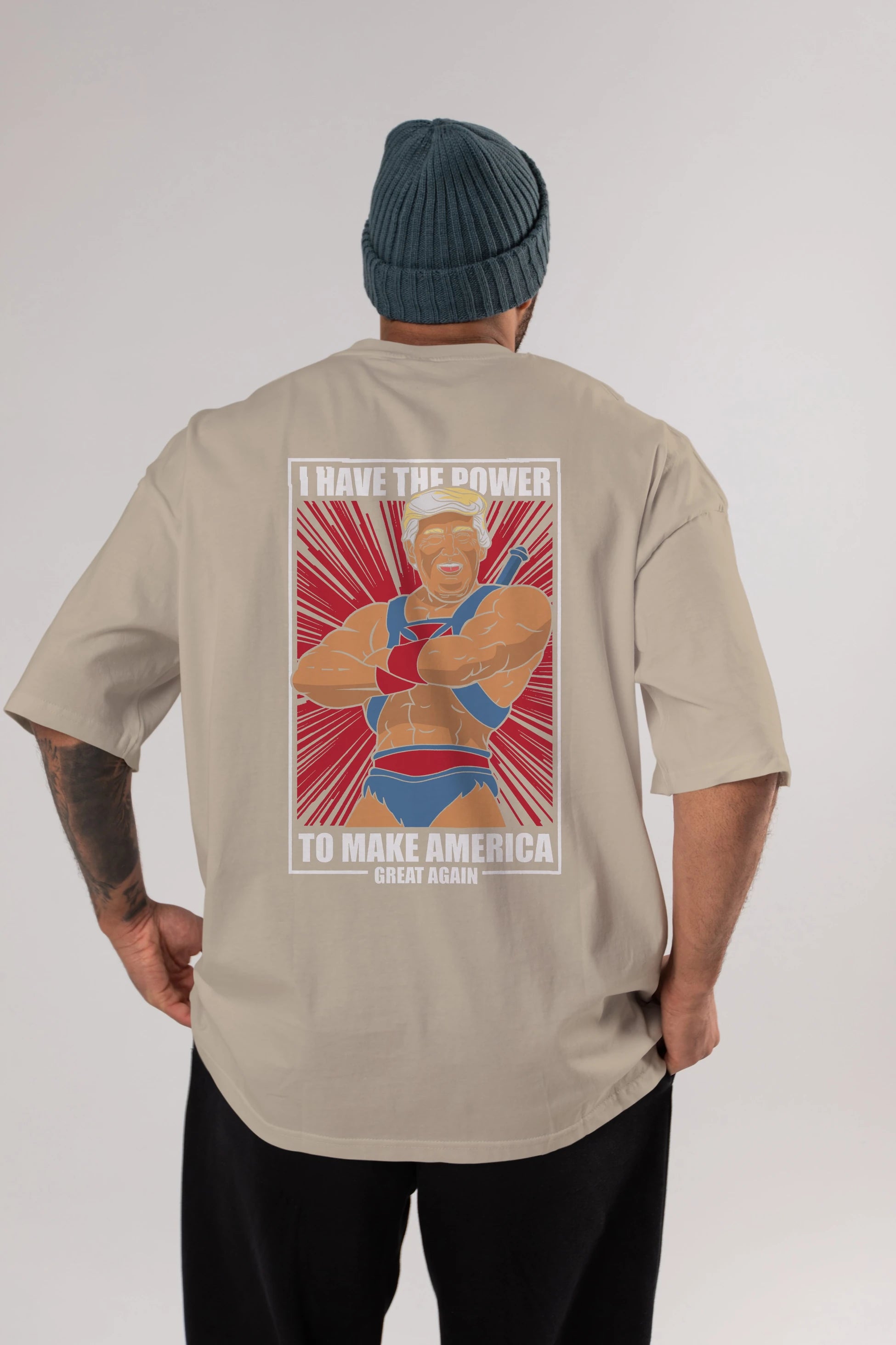 Trump Heman Arka Baskılı Oversize t-shirt Erkek Kadın Unisex %100 Pamuk tişort