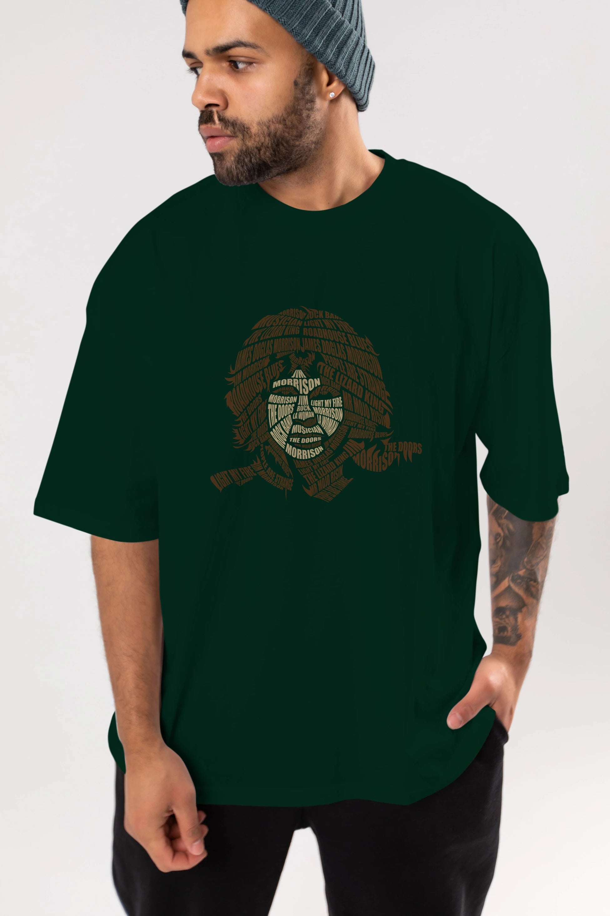 Jim Morrison Calligram Ön Baskılı Oversize t-shirt %100 pamuk Erkek Kadın Unisex