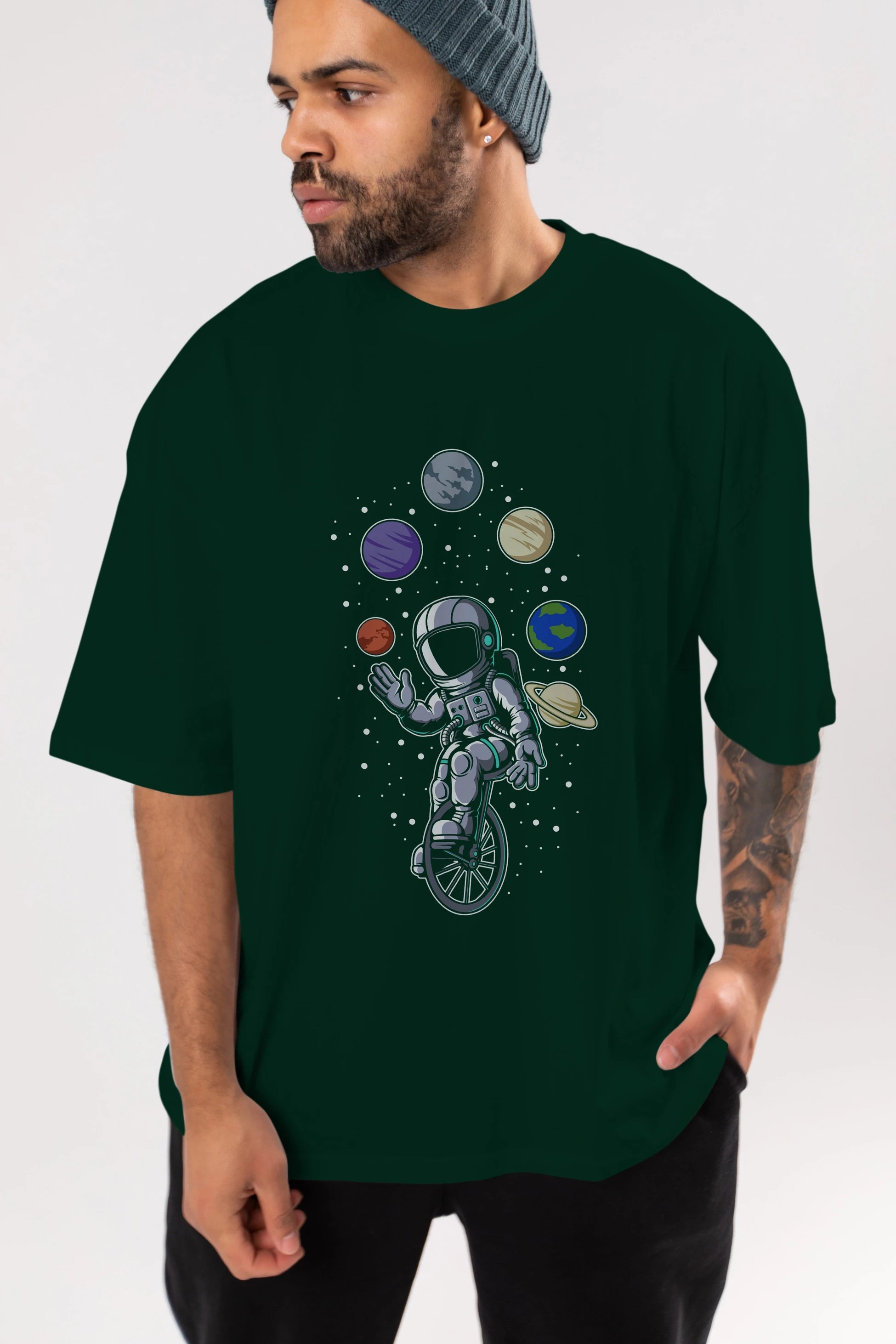 Astronaut Circus Ön Baskılı Oversize t-shirt Erkek Kadın Unisex