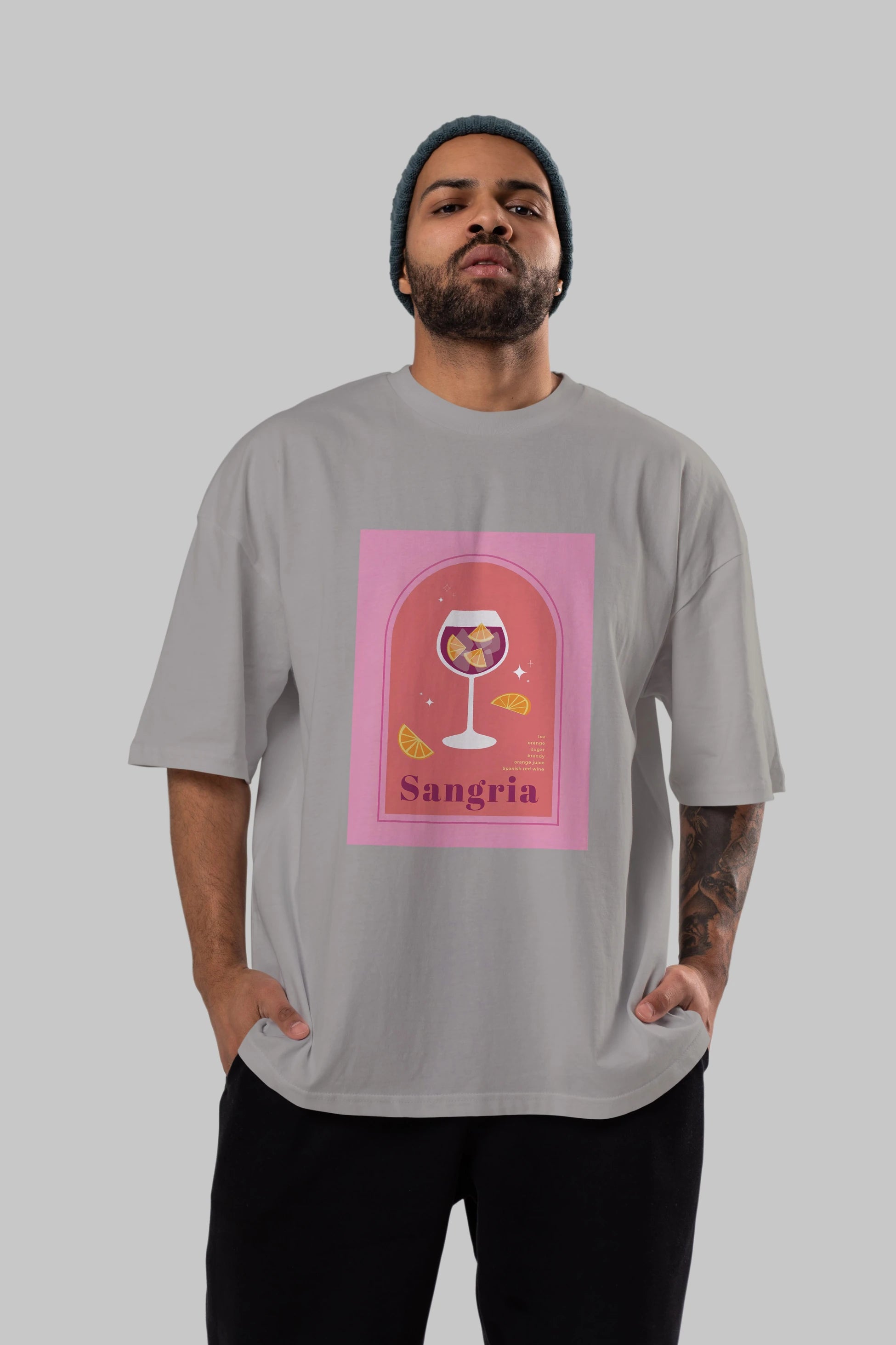 Sangria Ön Baskılı Oversize t-shirt Erkek Kadın Unisex %100 Pamuk Bisiklet Yaka tişort