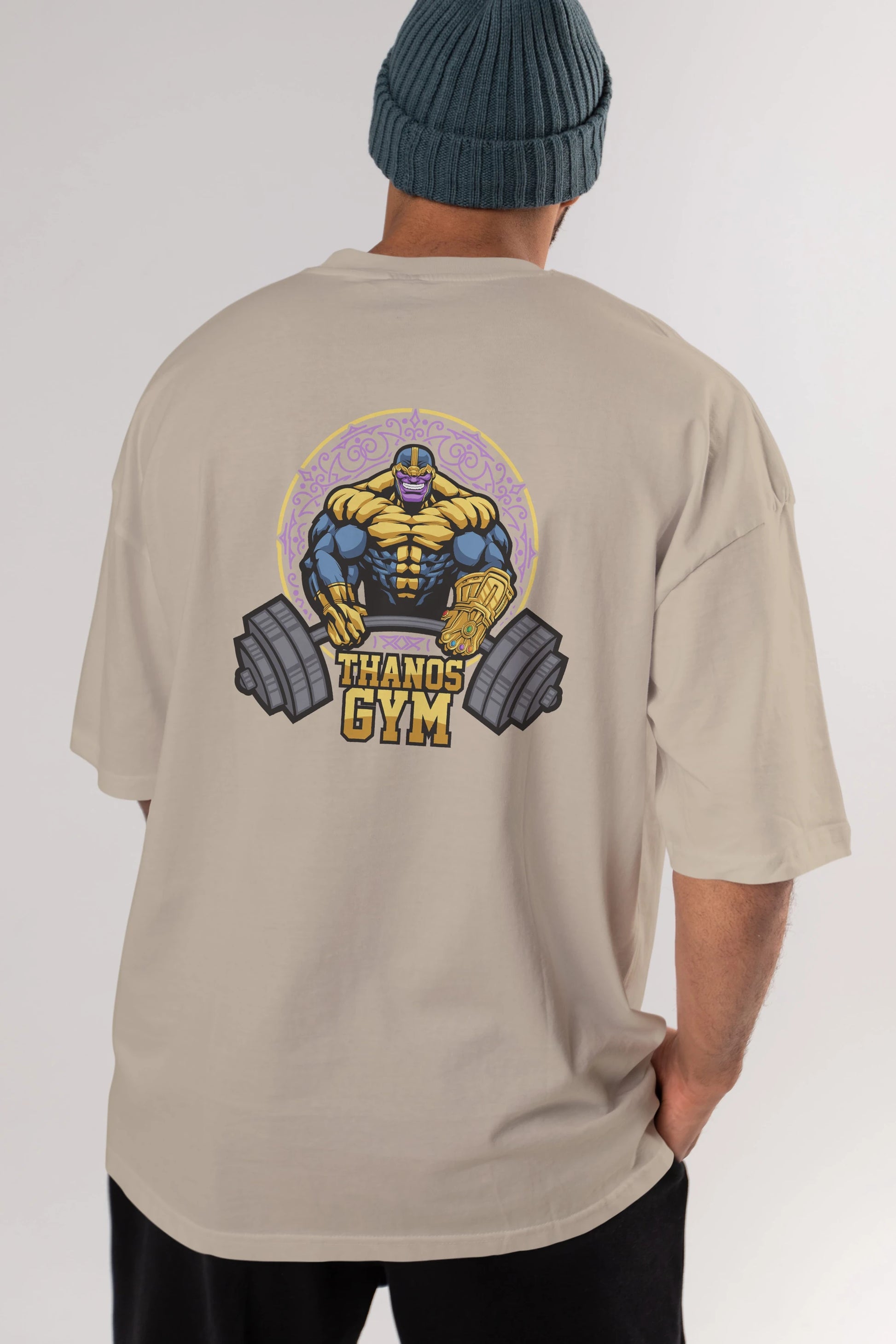 Thanos GYM Arka Baskılı Oversize t-shirt Erkek Kadın Unisex %100 Pamuk Bisiklet Yaka tişort