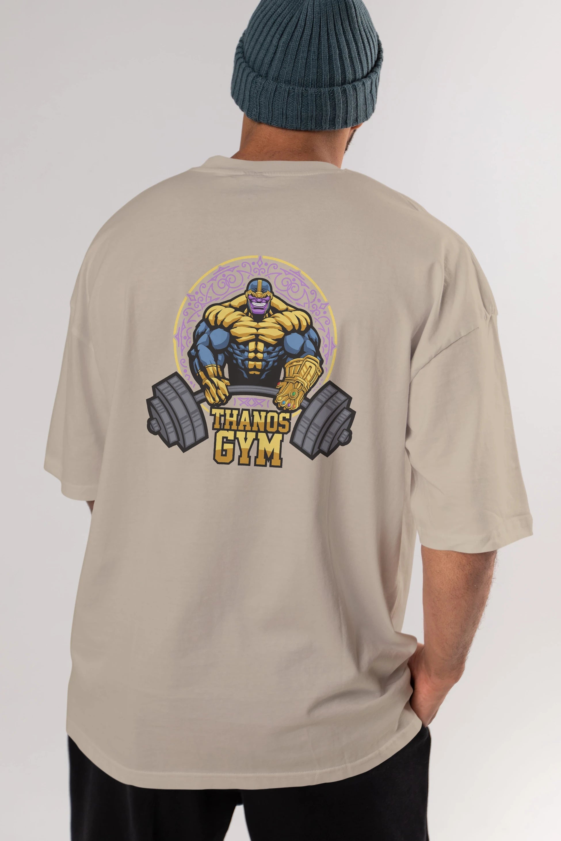 Thanos GYM Arka Baskılı Oversize t-shirt Erkek Kadın Unisex %100 Pamuk Bisiklet Yaka tişort