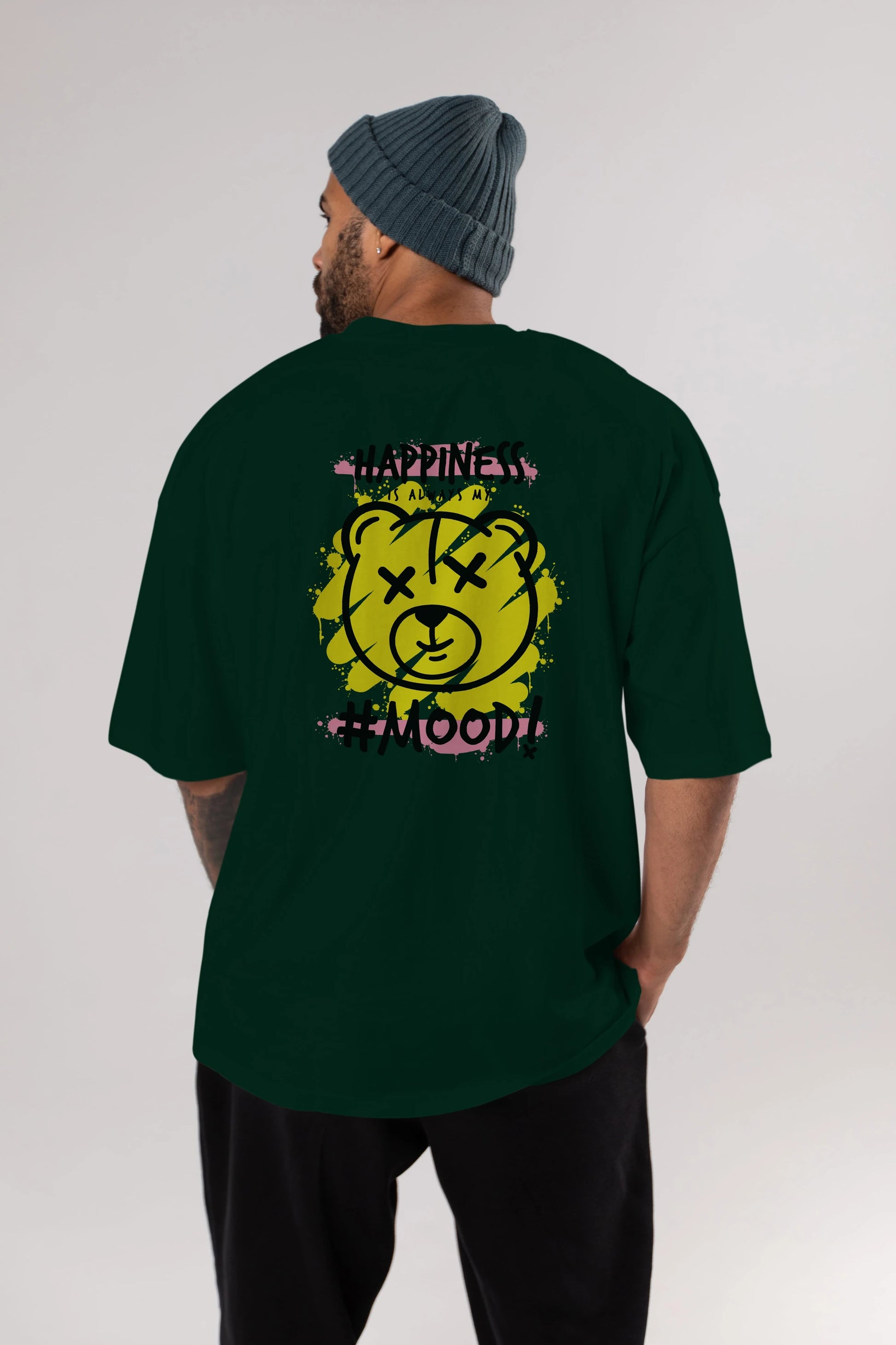 Happiness Mood Bear Arka Baskılı Oversize t-shirt Erkek Kadın Unisex
