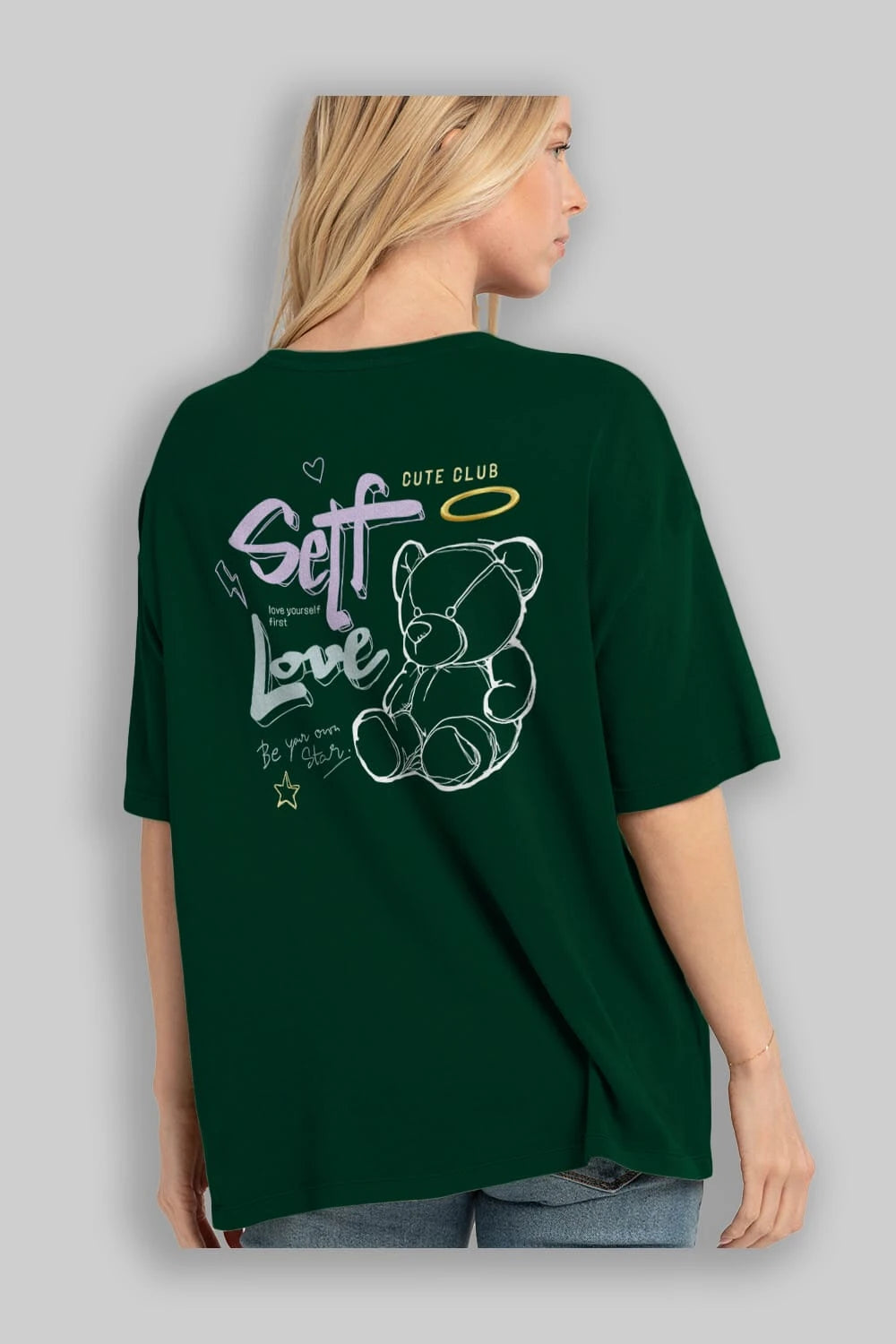 Self Love Bear Arka Baskılı Oversize t-shirt Erkek Kadın Unisex