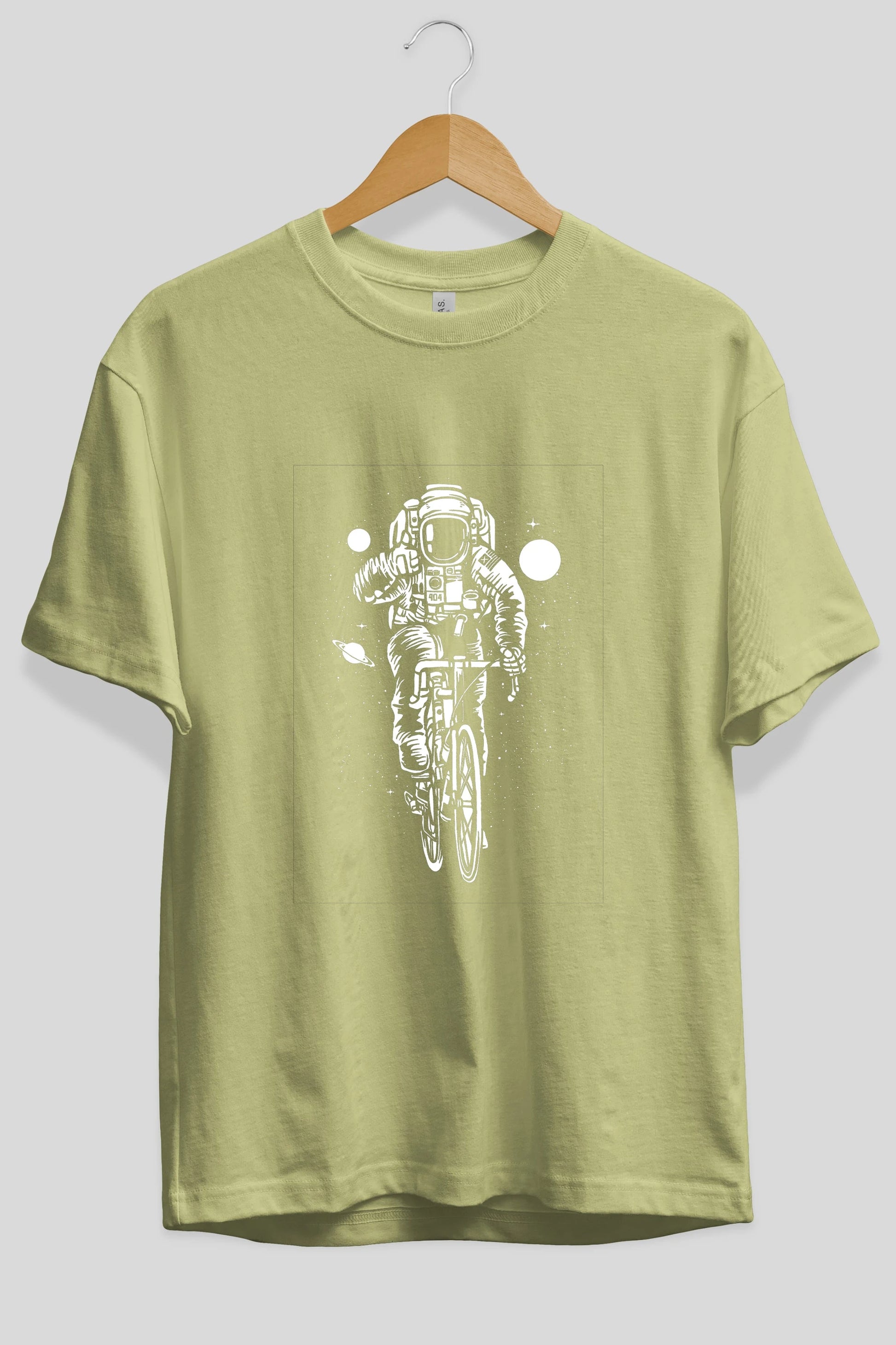 Astronaut Bicycle Ön Baskılı Oversize t-shirt Erkek Kadın Unisex %100 Pamuk tişort