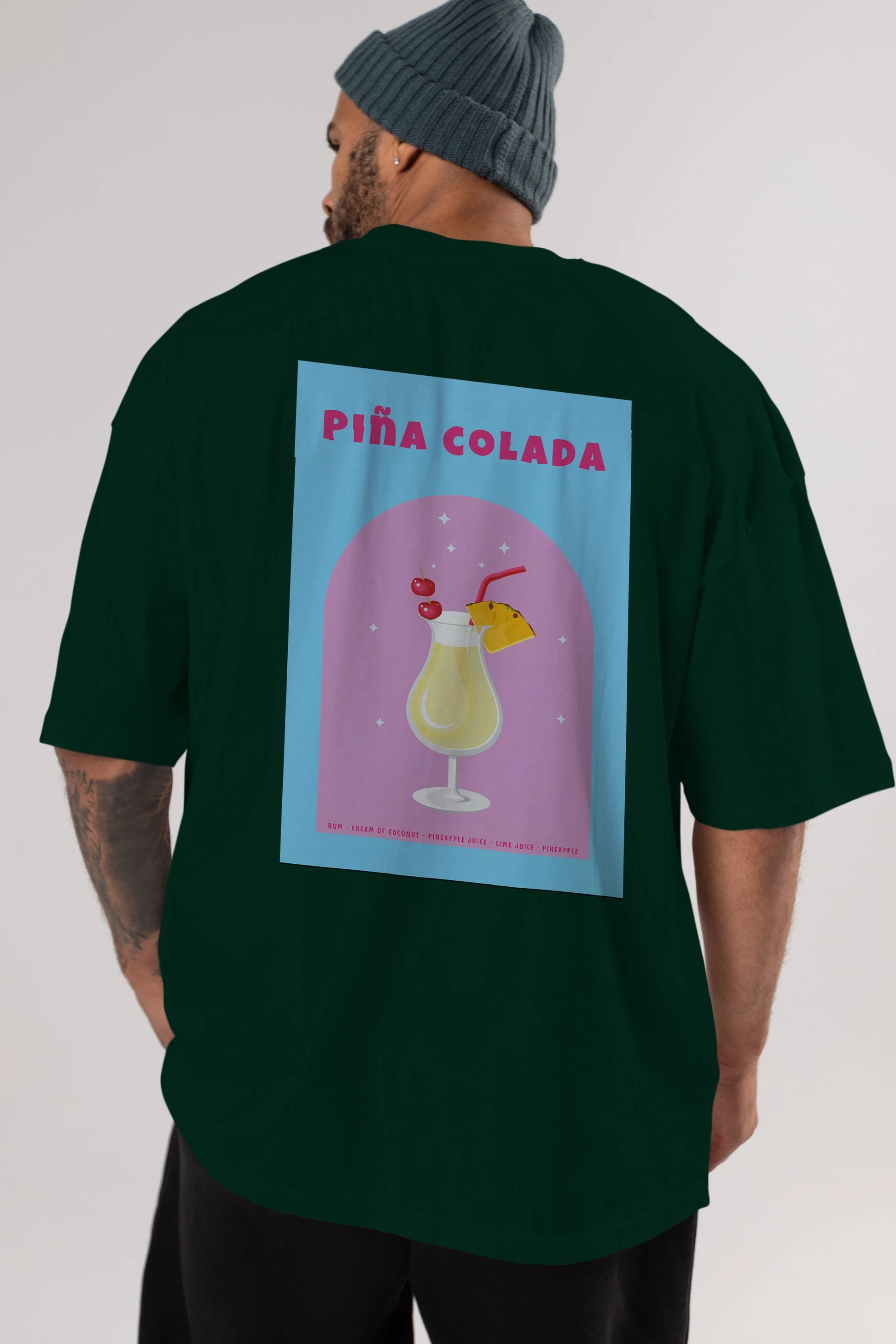 Pina Colada 2 Arka Baskılı Oversize t-shirt Erkek Kadın Unisex %100 Pamuk Bisiklet Yaka tişort