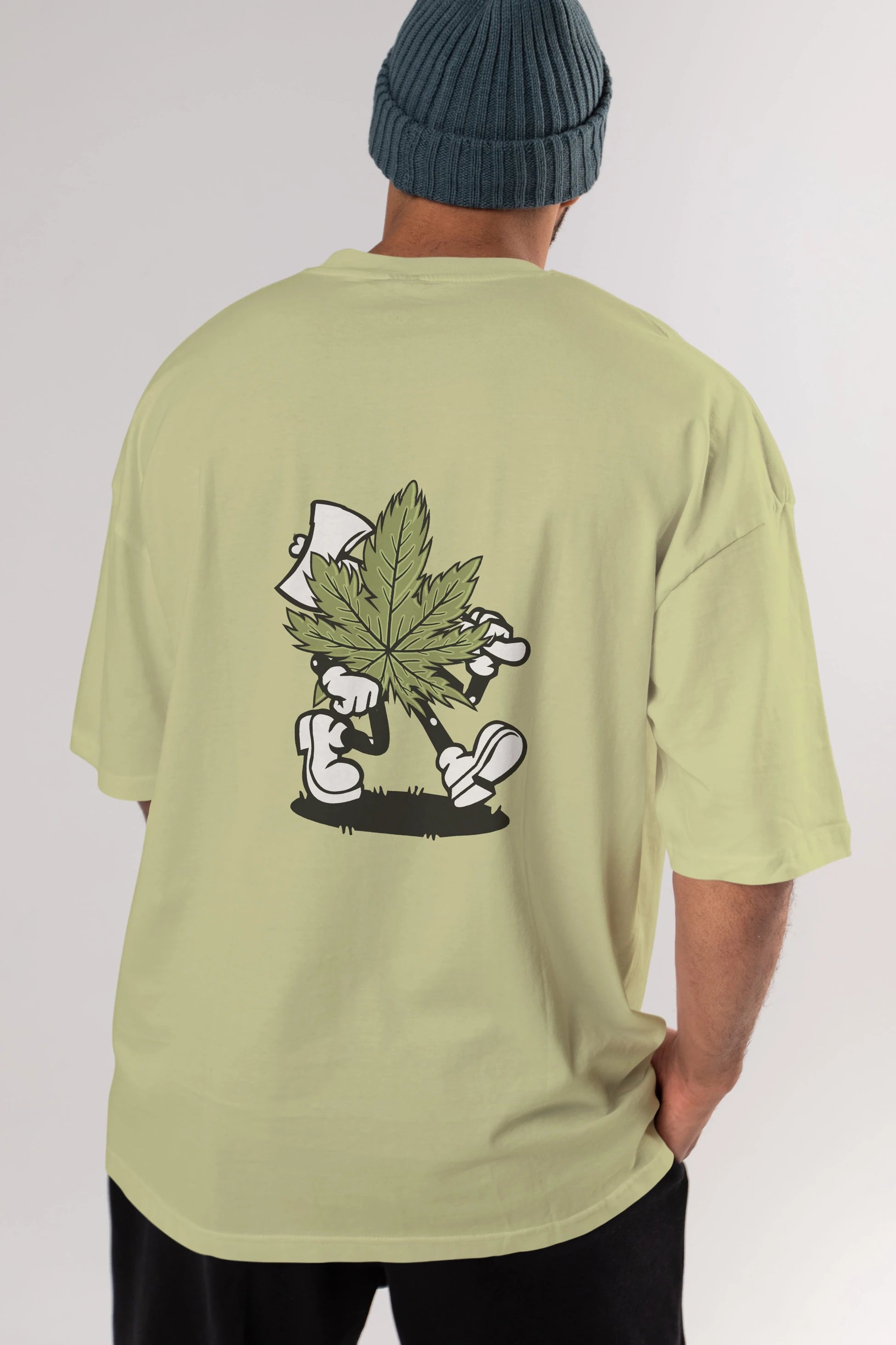 Weed Arka Baskılı Oversize t-shirt Erkek Kadın Unisex %100 Pamuk tişort