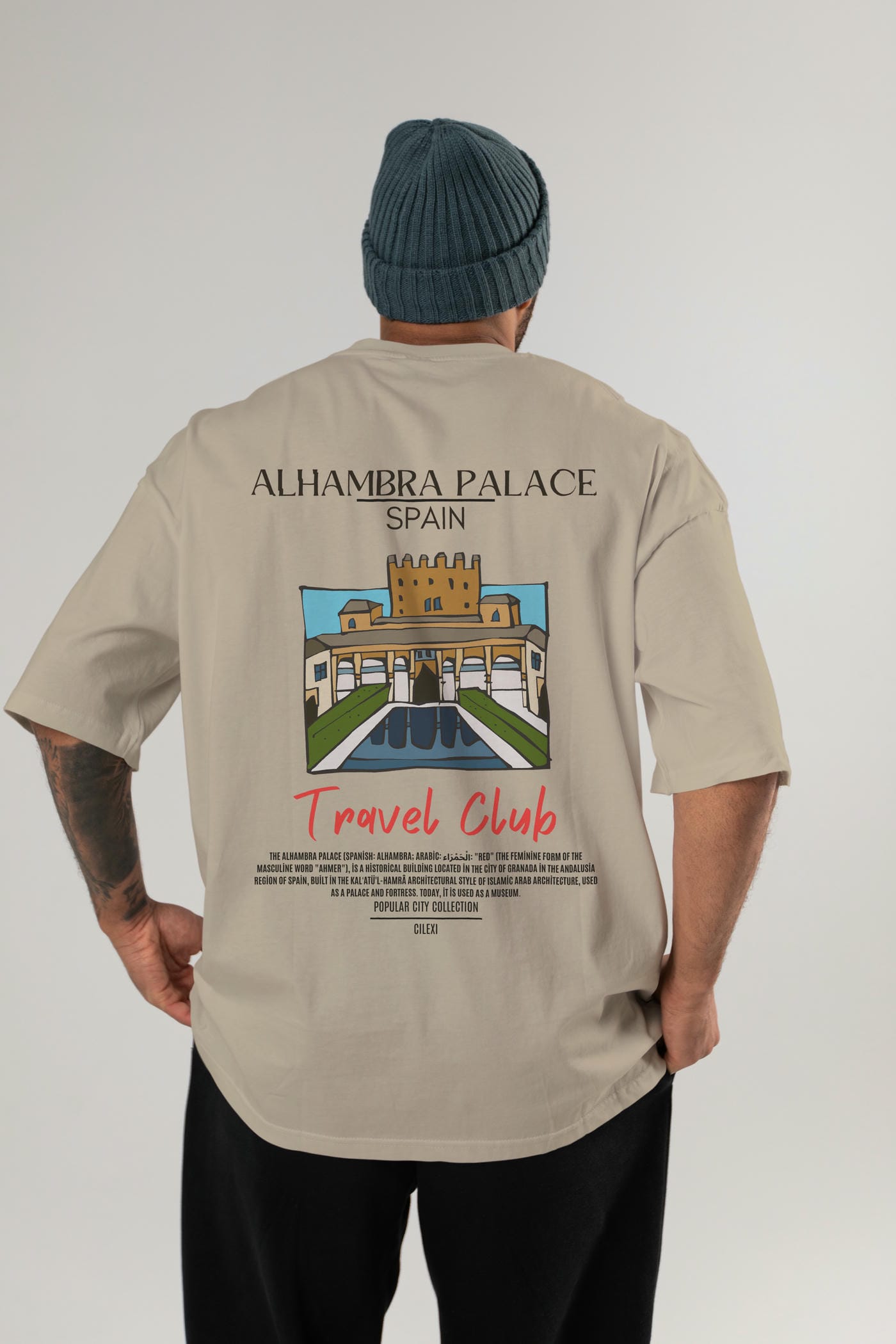 Alhambra Palace Spain Arka Baskılı Oversize t-shirt Erkek Kadın Pamuk Bisiklet Yaka tişort