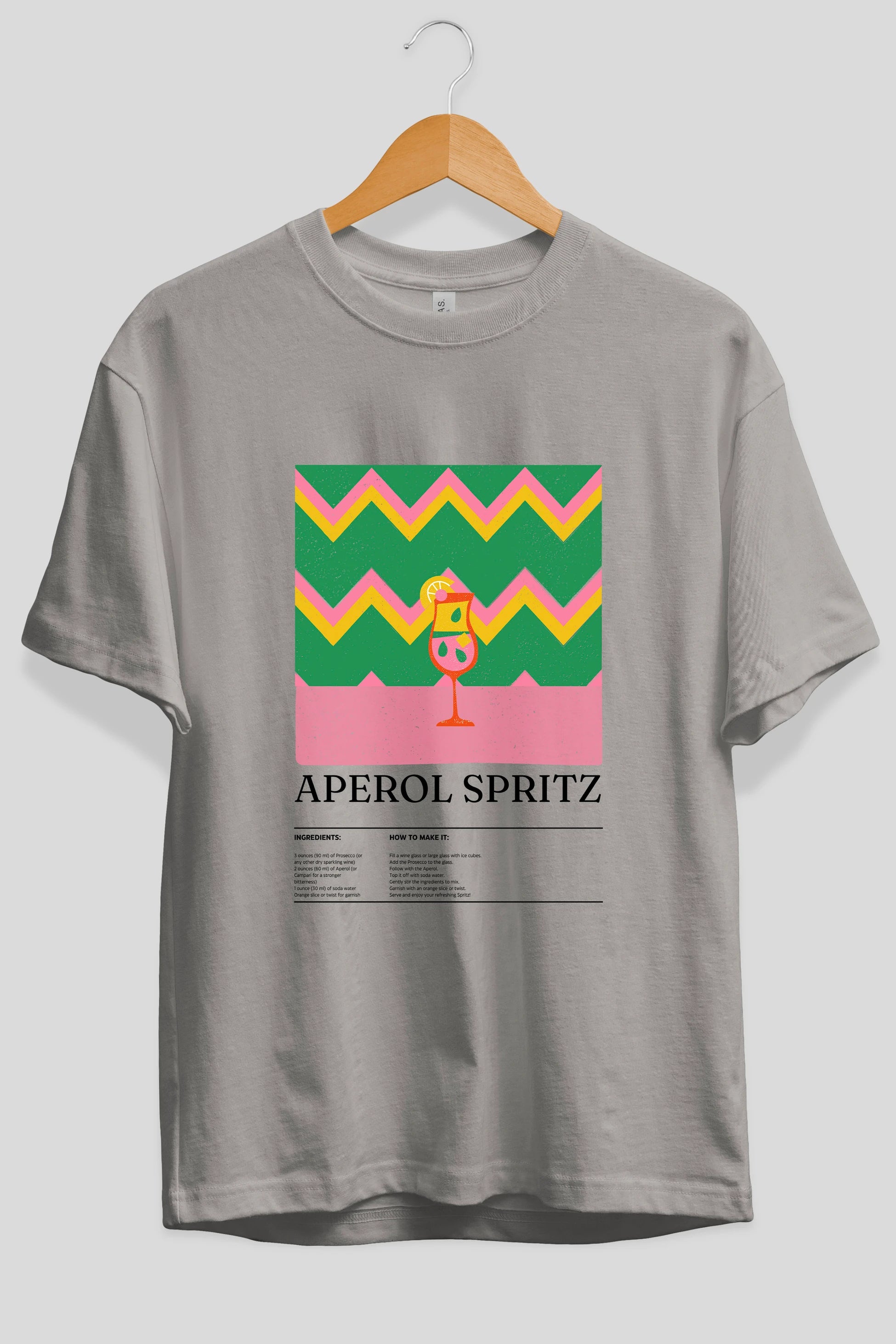 Aperol Spritz Kokteyl Ön Baskılı Oversize t-shirt Erkek Kadın %100 Pamuk Bisiklet Yaka tişort