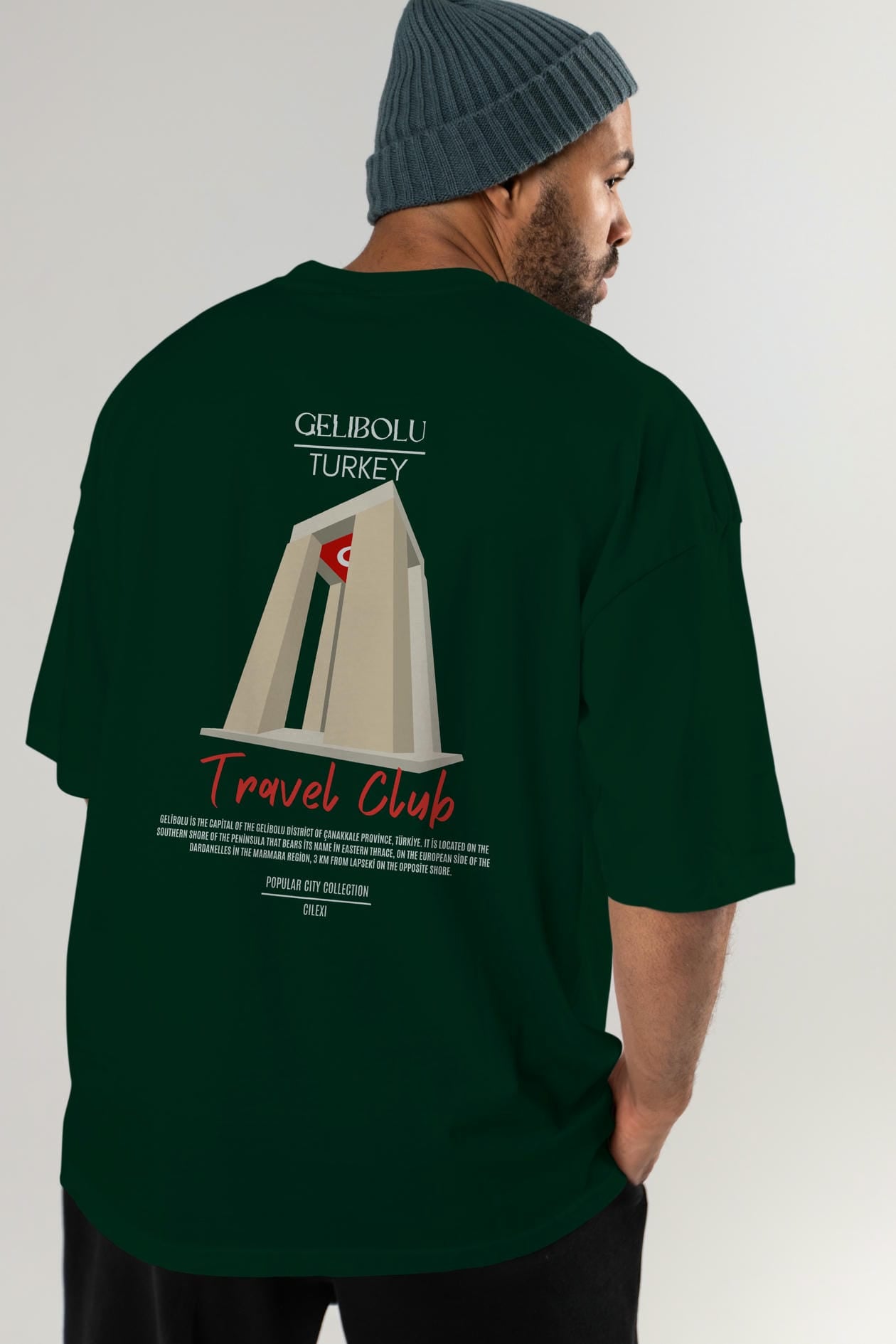 Gelibolu Turkey Arka Baskılı Oversize t-shirt Erkek Kadın Pamuk Bisiklet Yaka tişort