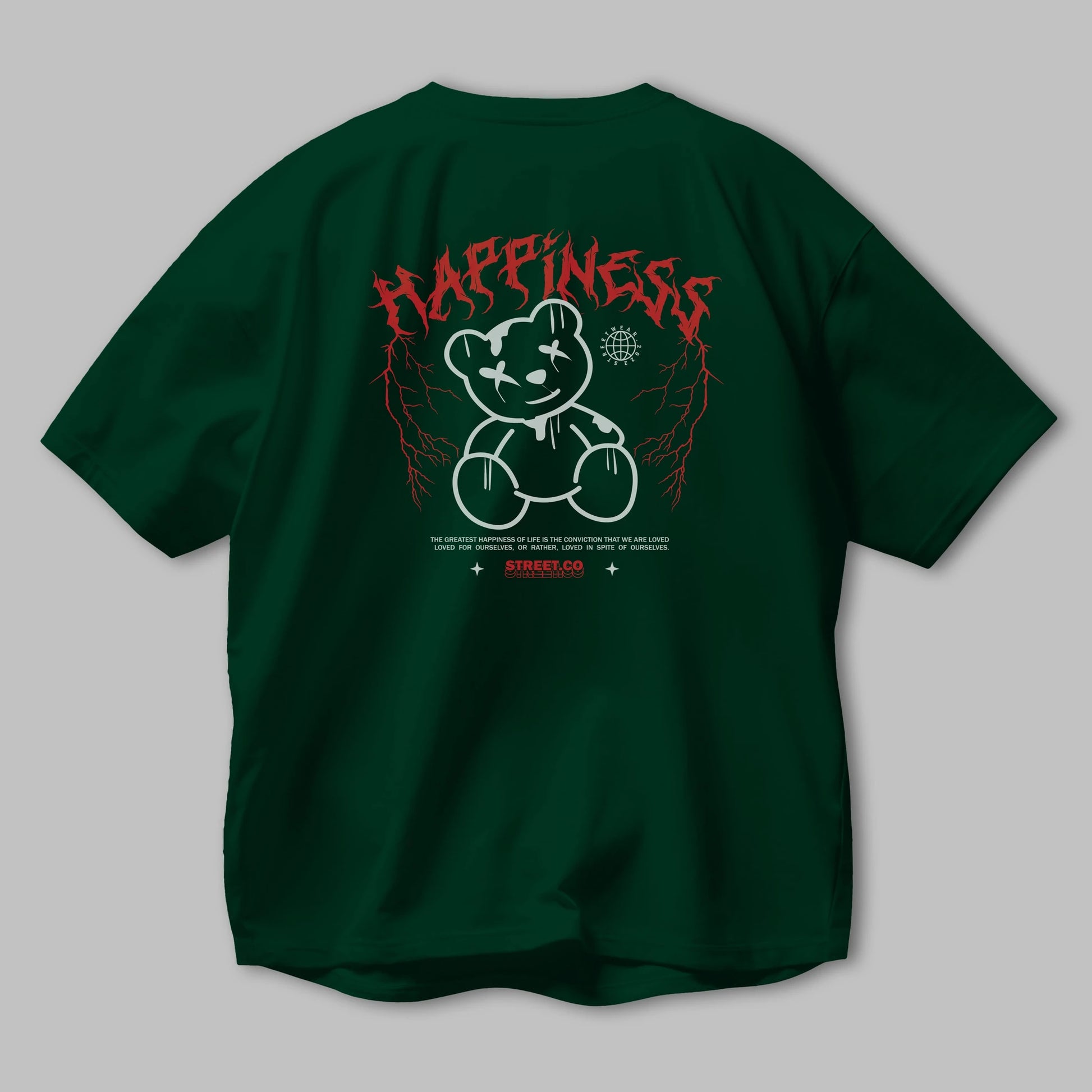 Happiness Bear Arka Baskılı Oversize t-shirt Erkek Kadın Unisex