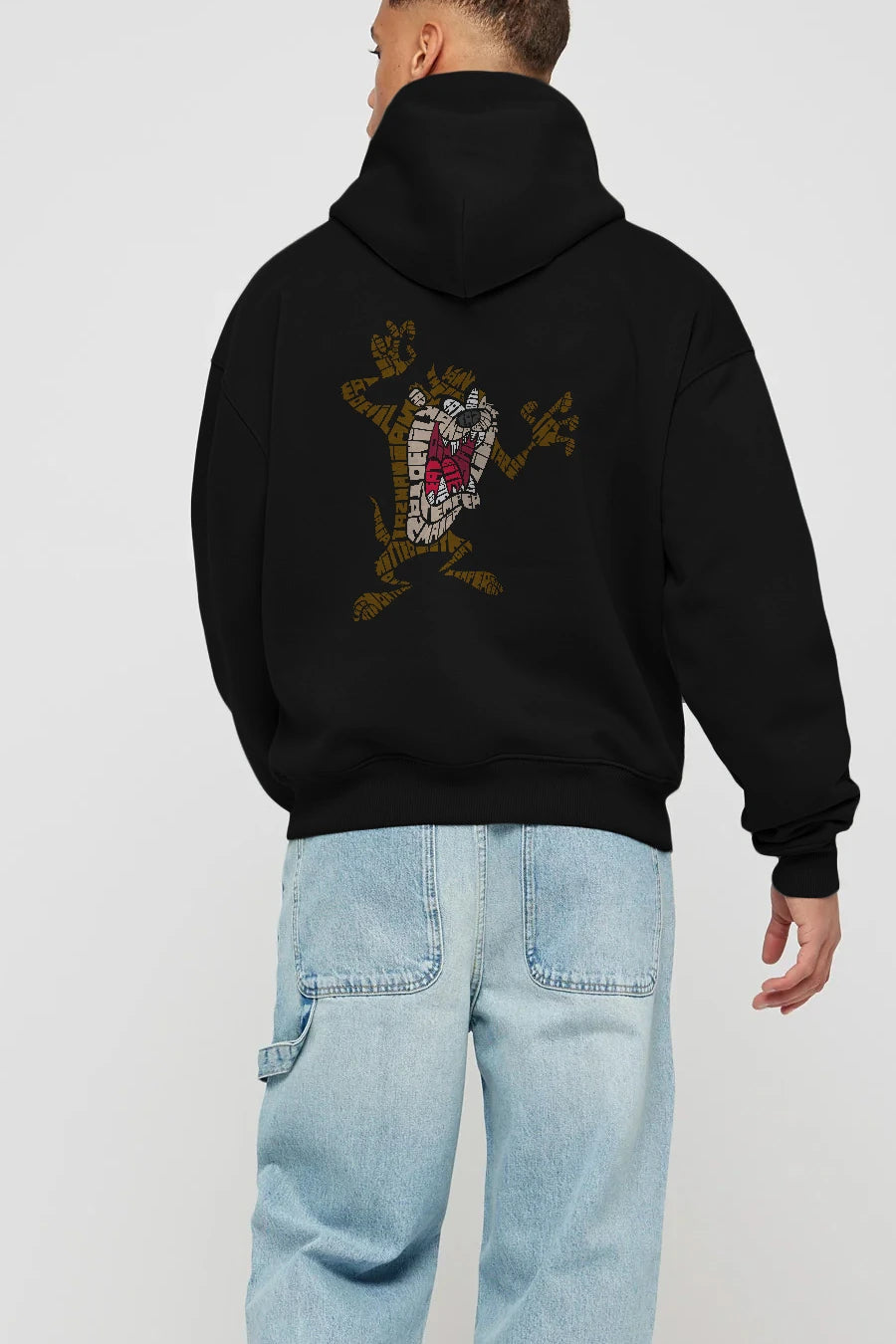 Tazmania Arka Baskılı Hoodie Oversize Kapüşonlu Sweatshirt Erkek Kadın Unisex