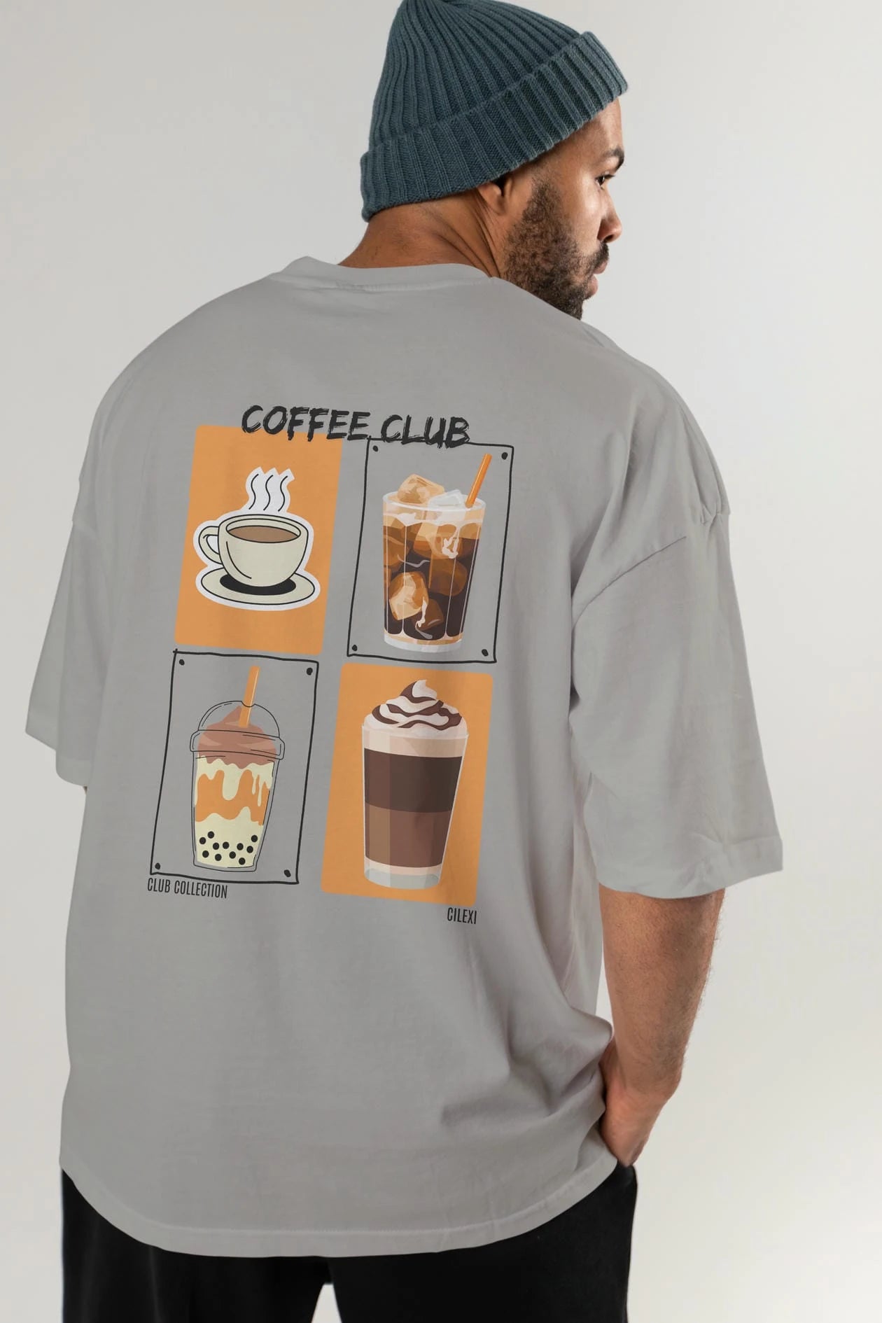 Coffee Club Arka Baskılı Oversize t-shirt Erkek Kadın %100 Pamuk Bisiklet Yaka tişort