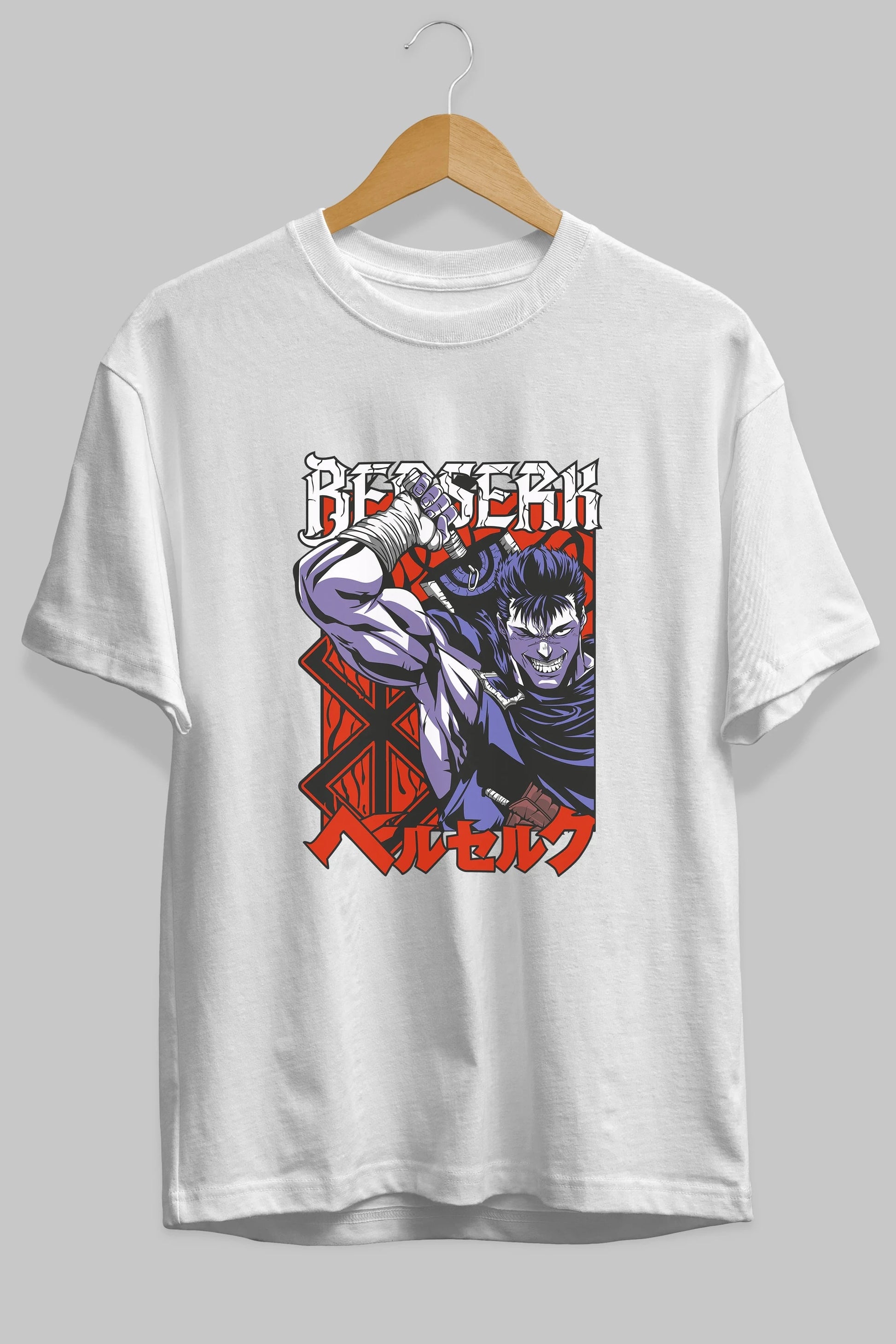 GUTS berserk Anime Ön Baskılı Oversize t-shirt %100 pamuk Erkek Kadın Unisex
