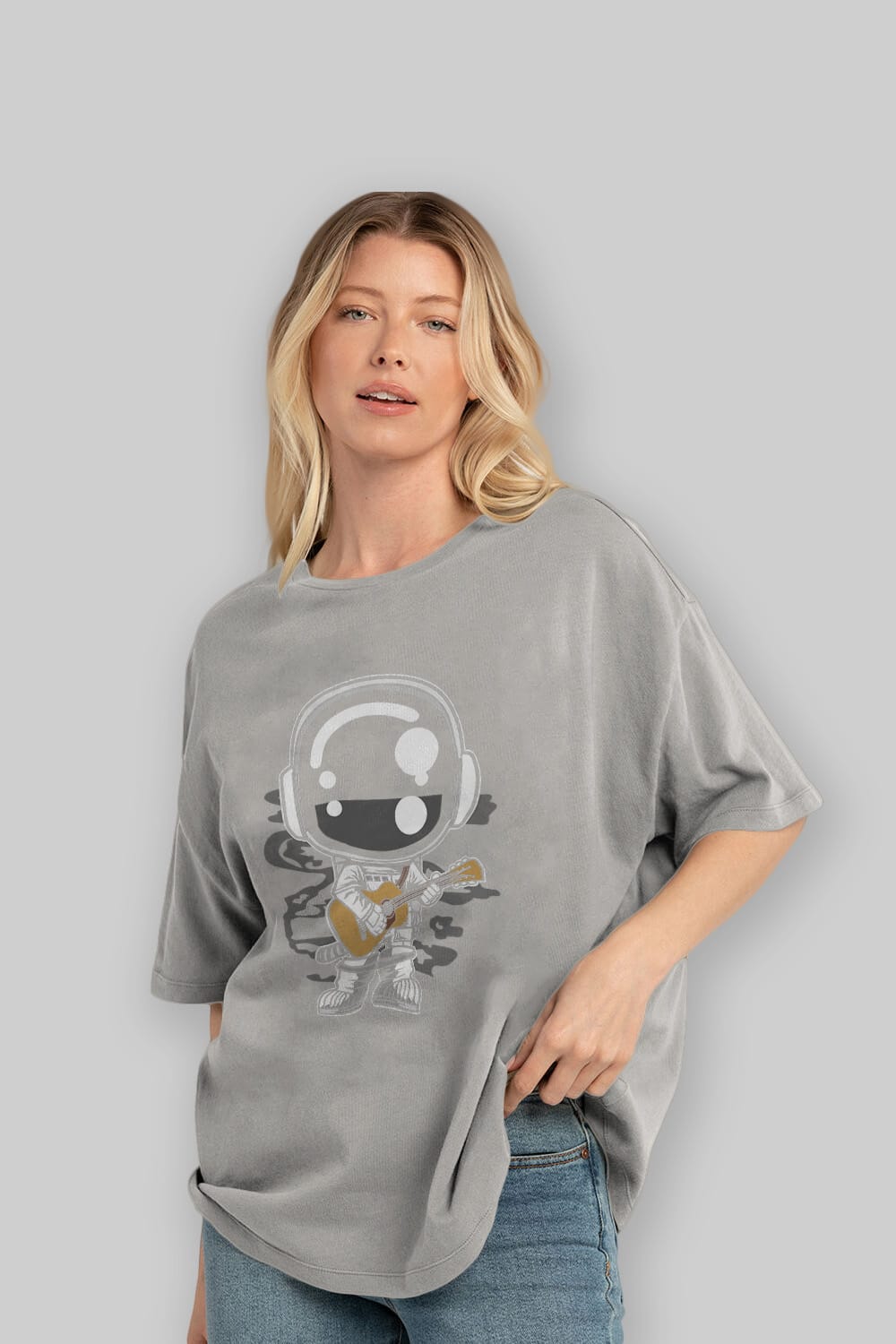 Astronaut Acoustic Guitar Ön Baskılı Oversize t-shirt Erkek Kadın Unisex