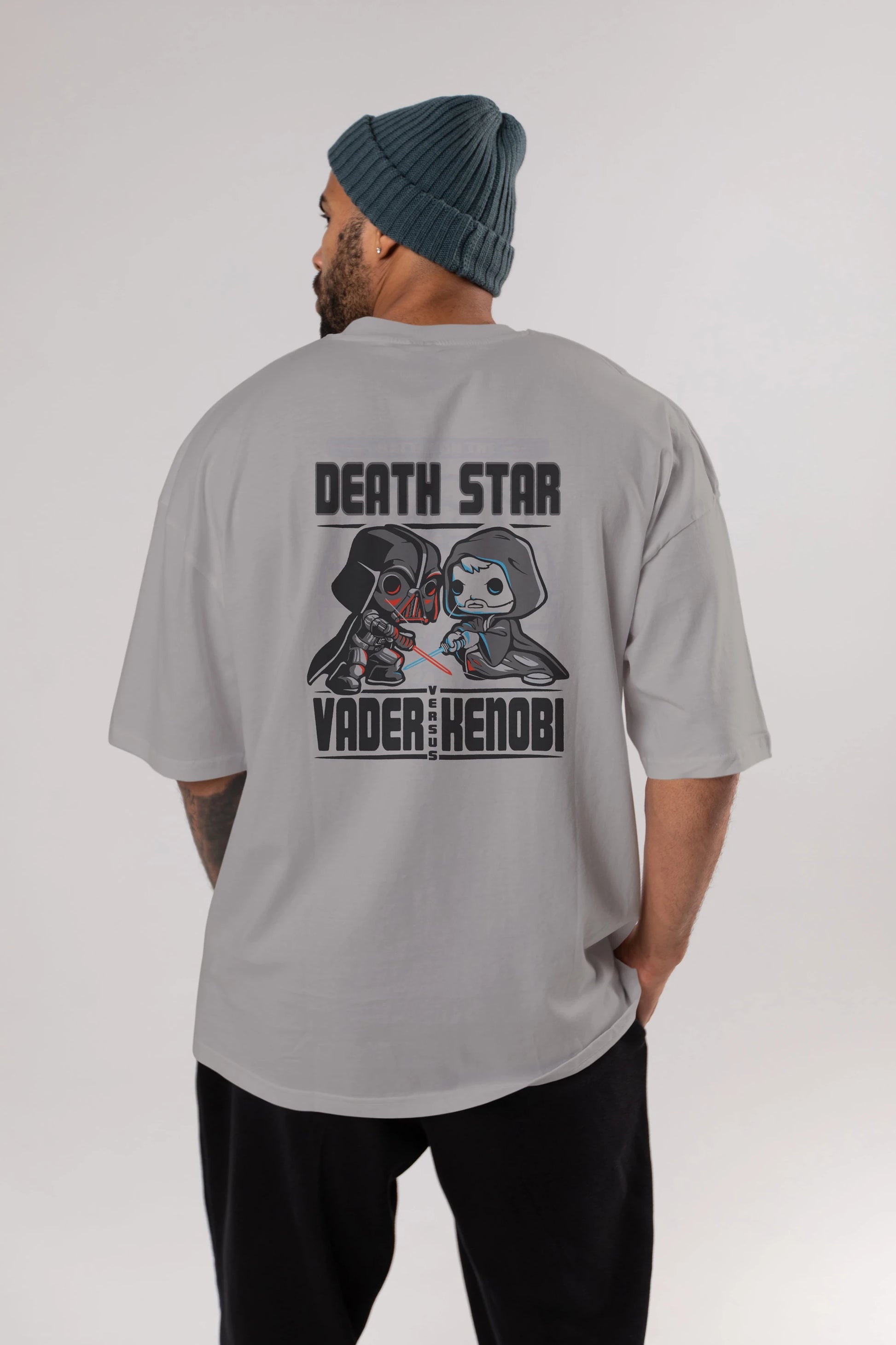 Vader Kenobi Arka Baskılı Oversize t-shirt Erkek Kadın Unisex %100 Pamuk Bisiklet Yaka tişort