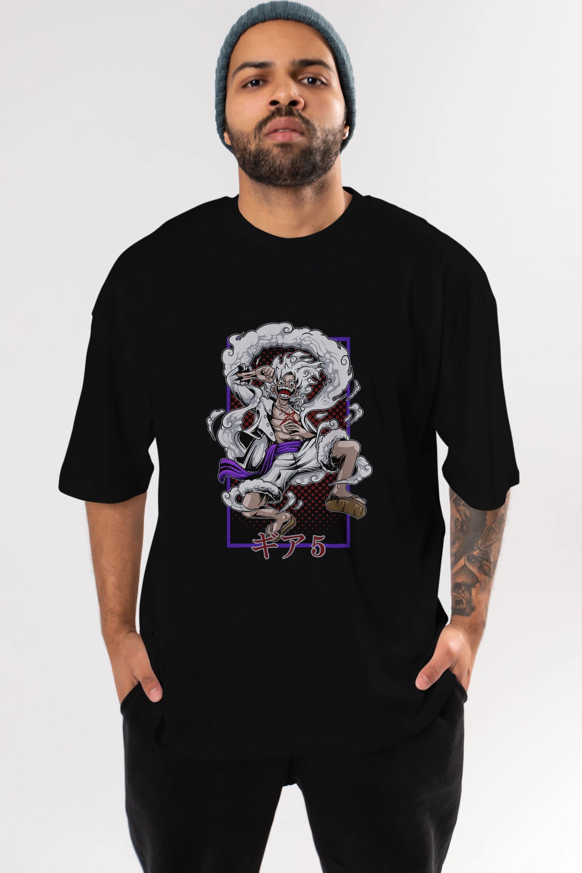 MONKEY D. LUFFY GEAR5 Anime Ön Baskılı Oversize t-shirt %100 pamuk Erkek Kadın Unisex