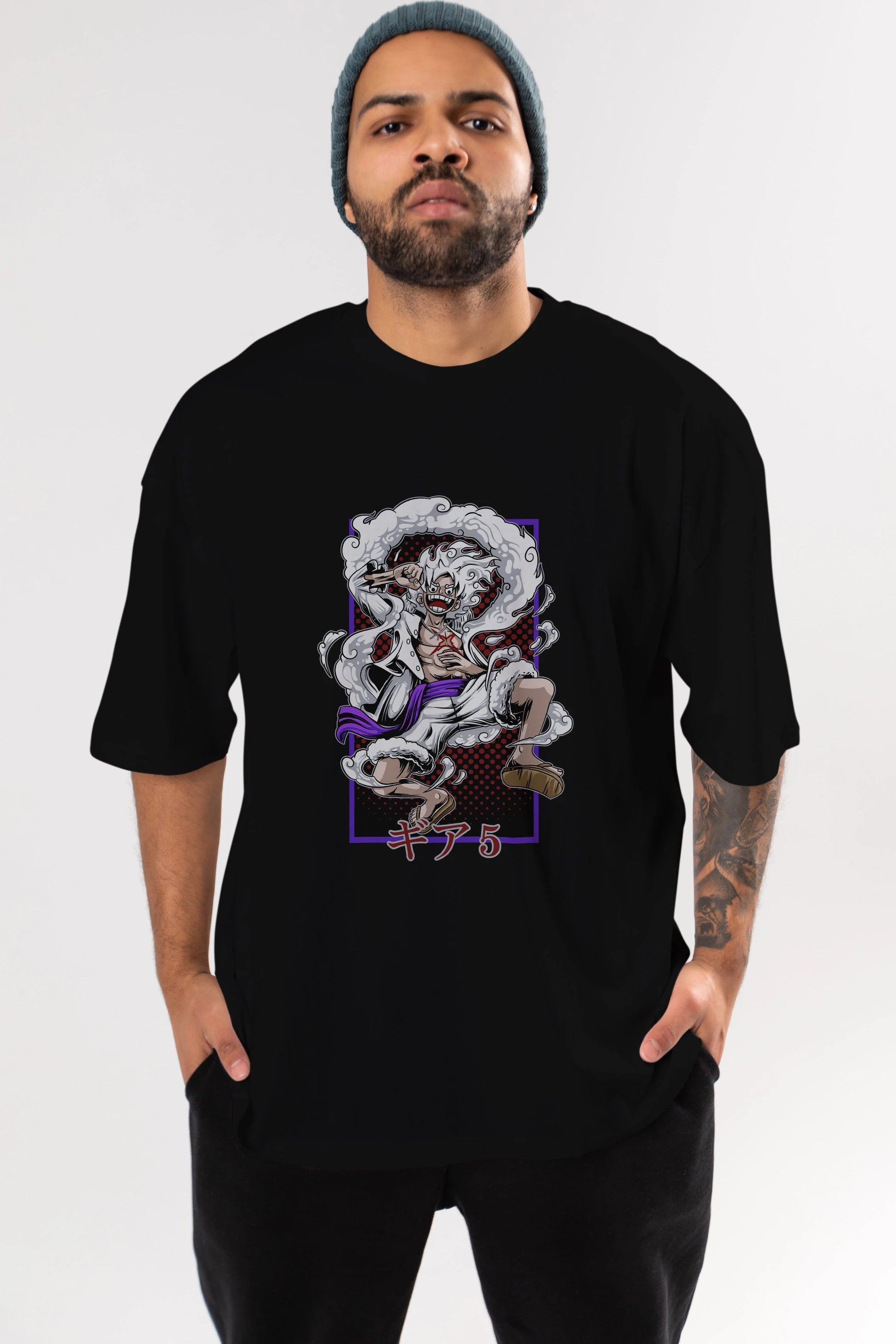 MONKEY D. LUFFY GEAR5 Anime Ön Baskılı Oversize t-shirt %100 pamuk Erkek Kadın Unisex