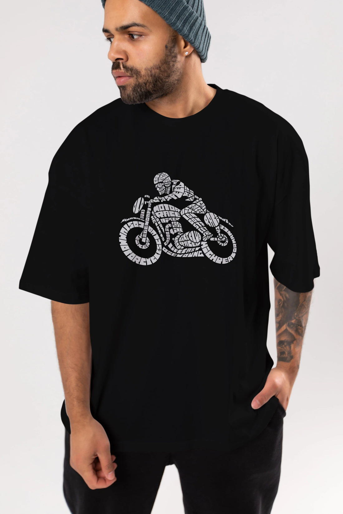 Caferacer Ön Baskılı Oversize t-shirt %100 pamuk Erkek Kadın Unisex