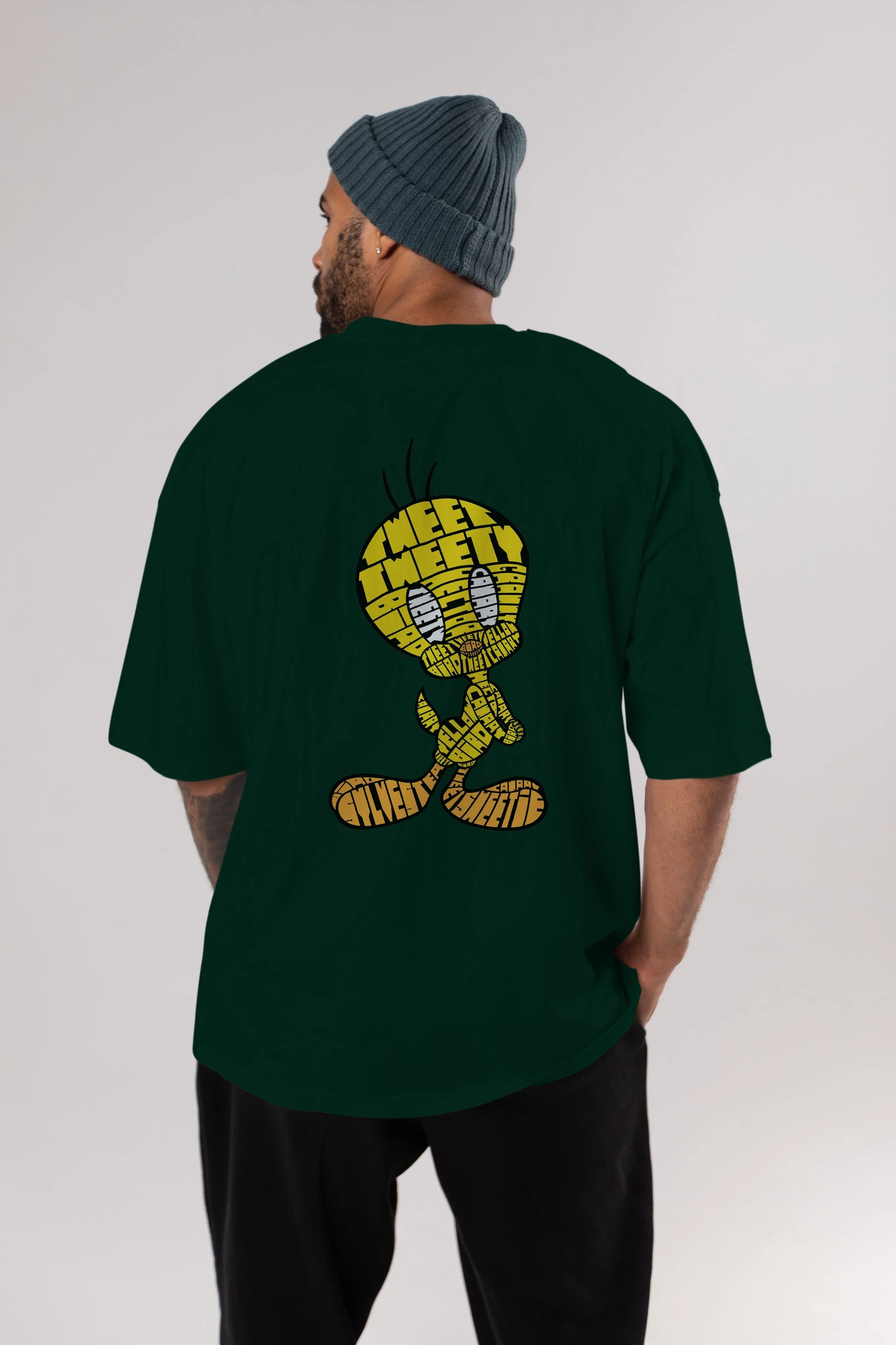Tweety Arka Baskılı Oversize t-shirt %100 pamuk Erkek Kadın Unisex