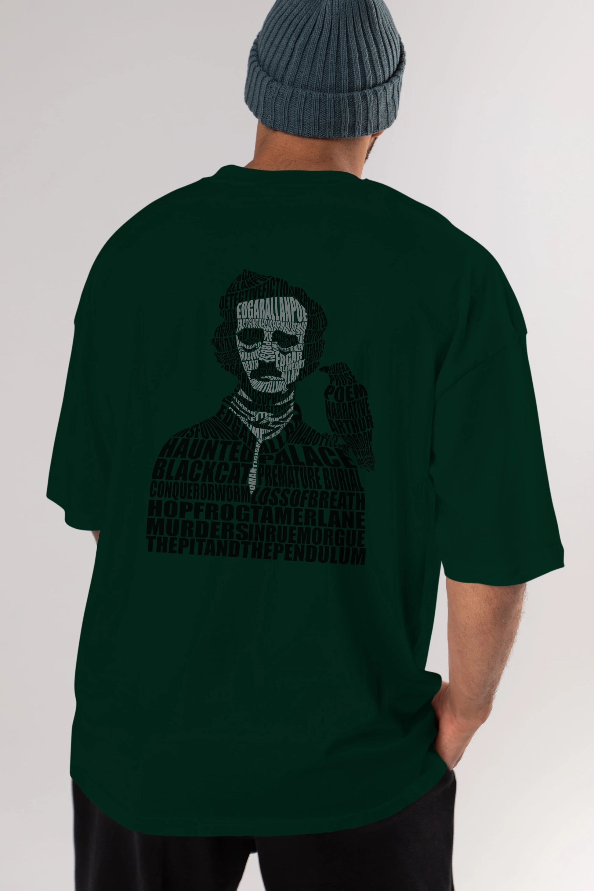 Edgar Alan Poe Calligram Arka Baskılı Oversize t-shirt %100 pamuk Erkek Kadın Unisex
