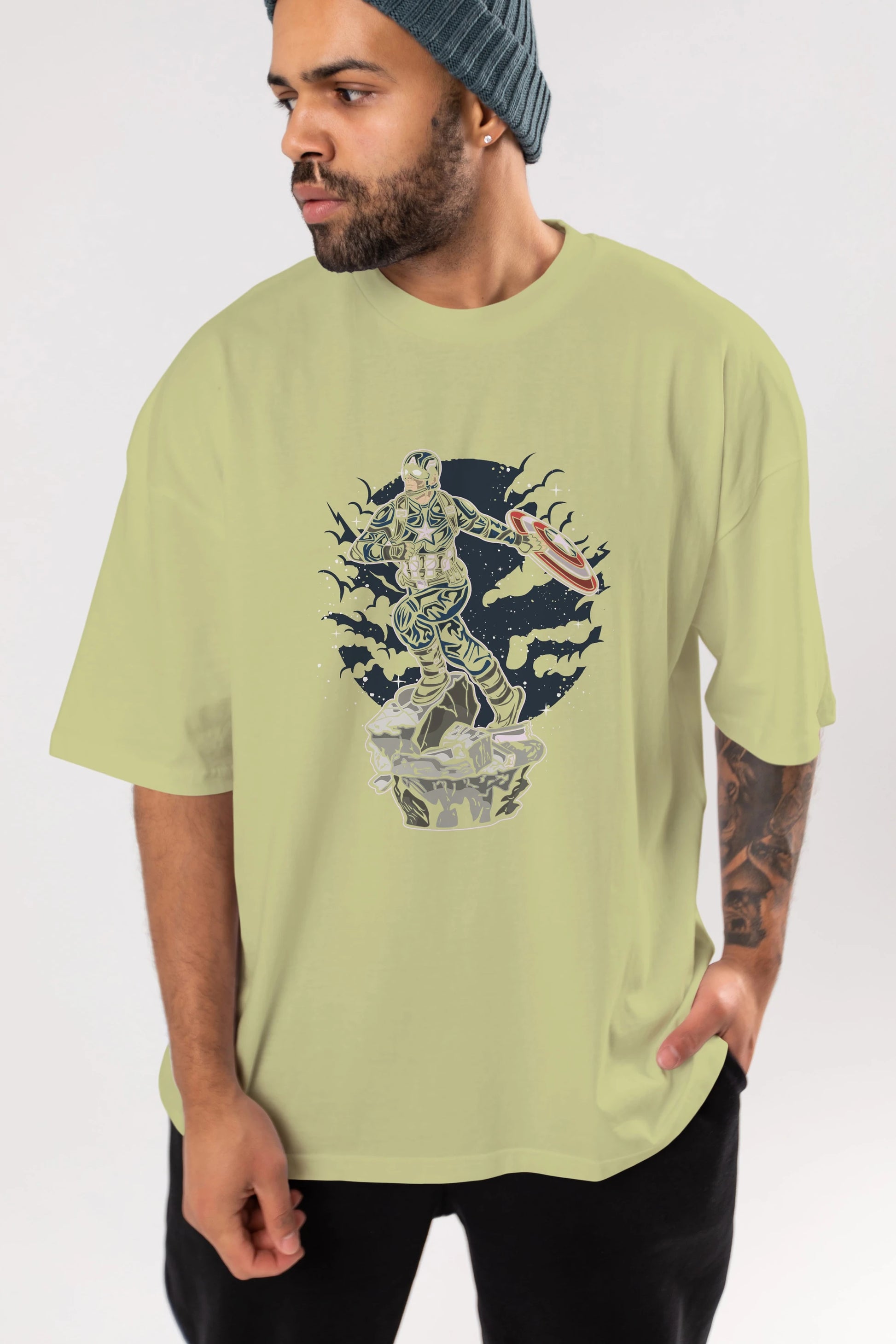 CAPTAIN AMERICA Ön Baskılı Oversize t-shirt Erkek Kadın Unisex %100 Pamuk tişort