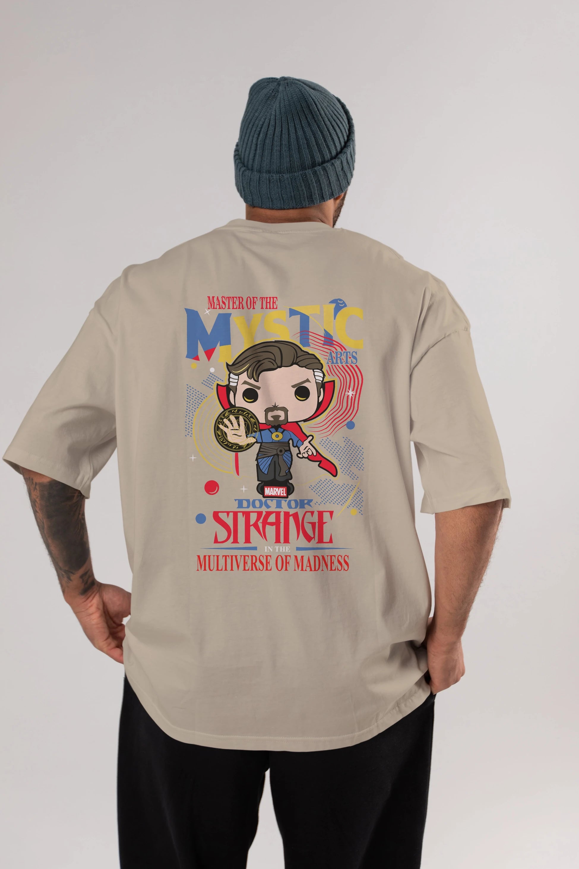 Doctor Strange Arka Baskılı Oversize t-shirt Erkek Kadın Unisex %100 Pamuk Bisiklet Yaka tişort