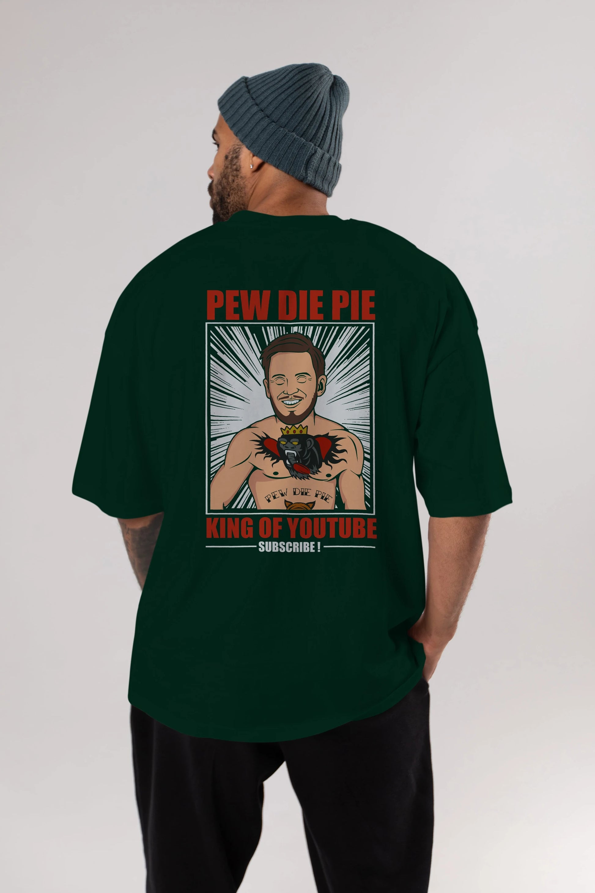 Pew Die Pie Fighter Arka Baskılı Oversize t-shirt Erkek Kadın Unisex %100 Pamuk tişort
