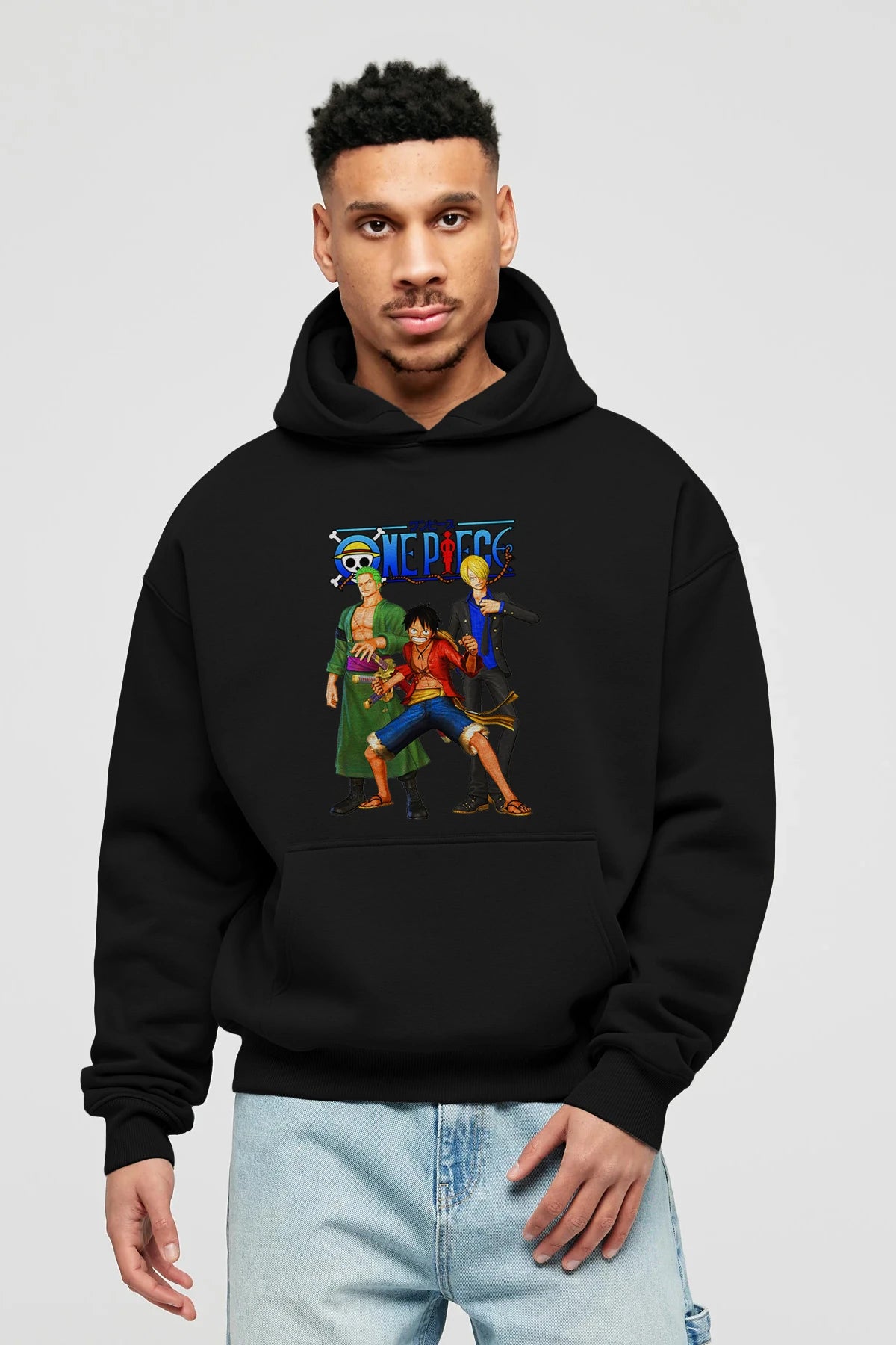 Luffy Sanji Zoro Anime Ön Baskılı Hoodie Oversize Kapüşonlu Sweatshirt Erkek Kadın Unisex