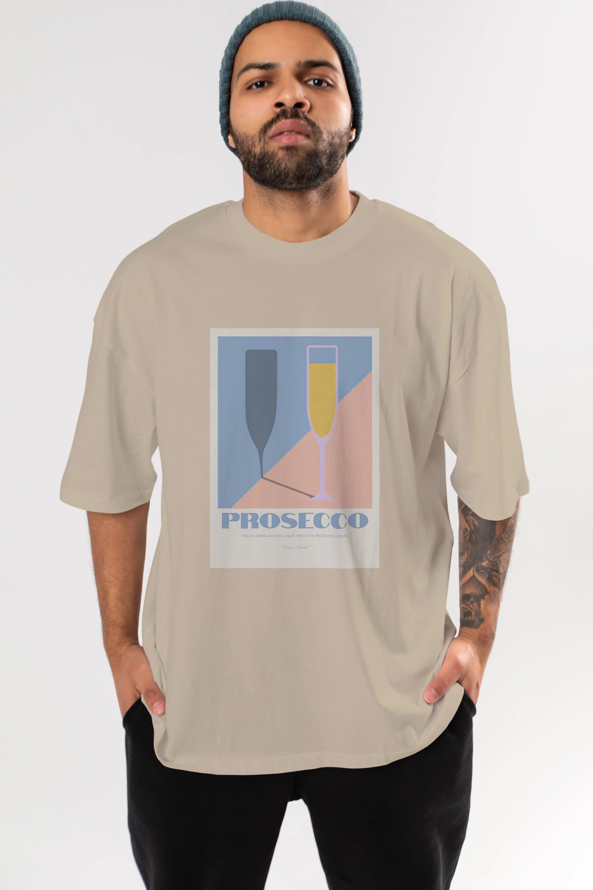 Prosecco Ön Baskılı Oversize t-shirt Erkek Kadın Unisex %100 Pamuk Bisiklet Yaka tişort