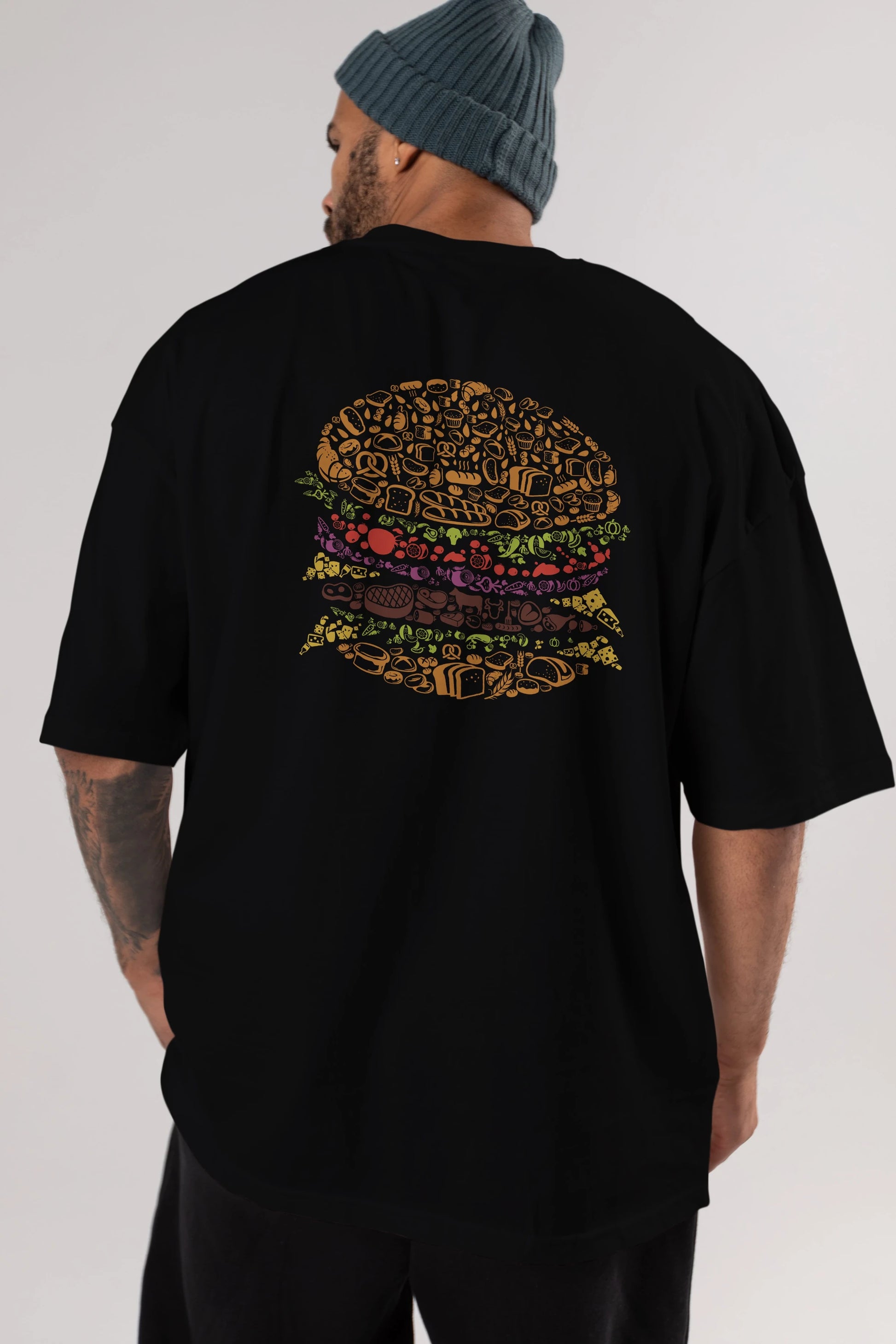 Burger Arka Baskılı Oversize t-shirt %100 pamuk Erkek Kadın Unisex