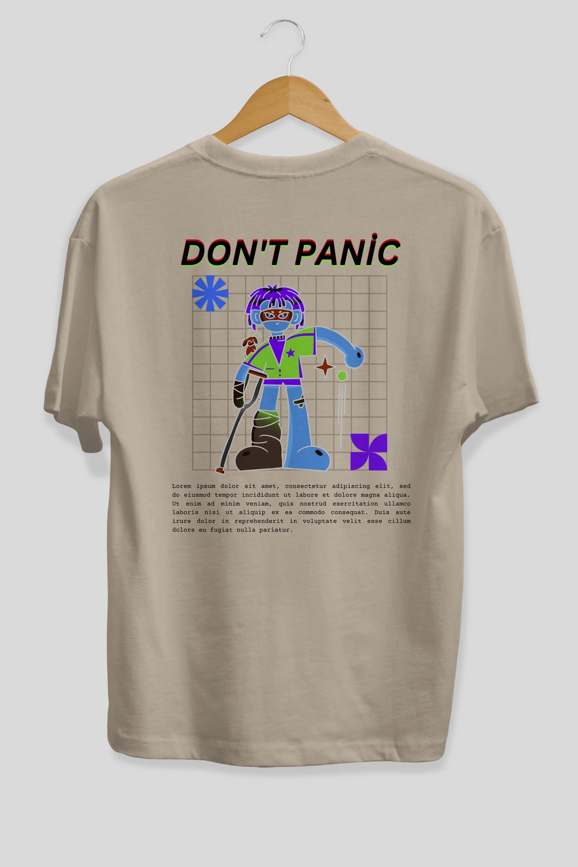 Dont Panic Yazılı Arka Baskılı Oversize t-shirt Erkek Kadın Unisex
