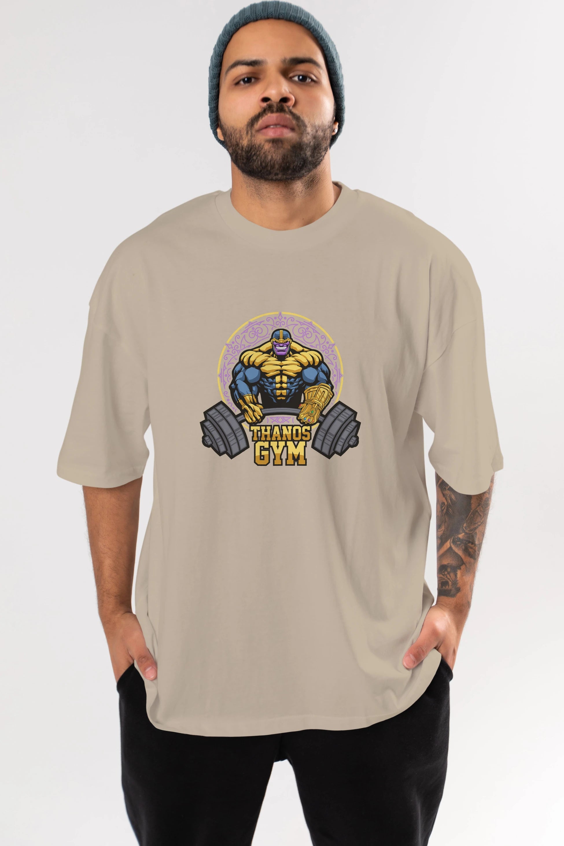 Thanos GYM Ön Baskılı Oversize t-shirt Erkek Kadın Unisex %100 Pamuk Bisiklet Yaka tişort