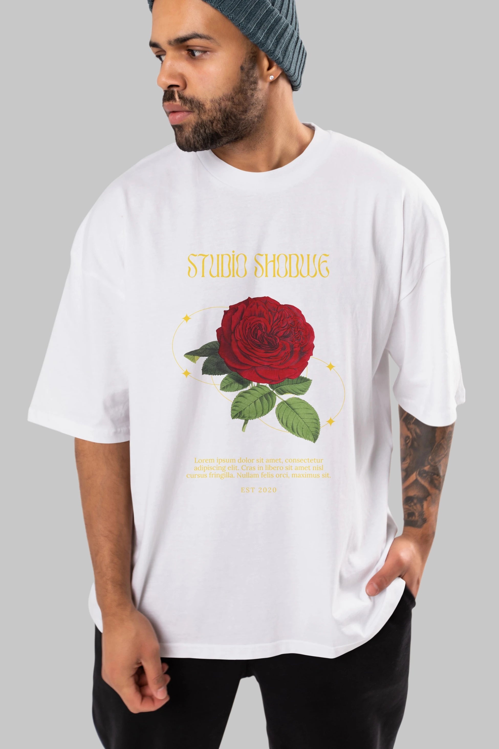 Studio Shodwe Rose Ön Baskılı Oversize t-shirt Erkek Kadın Unisex