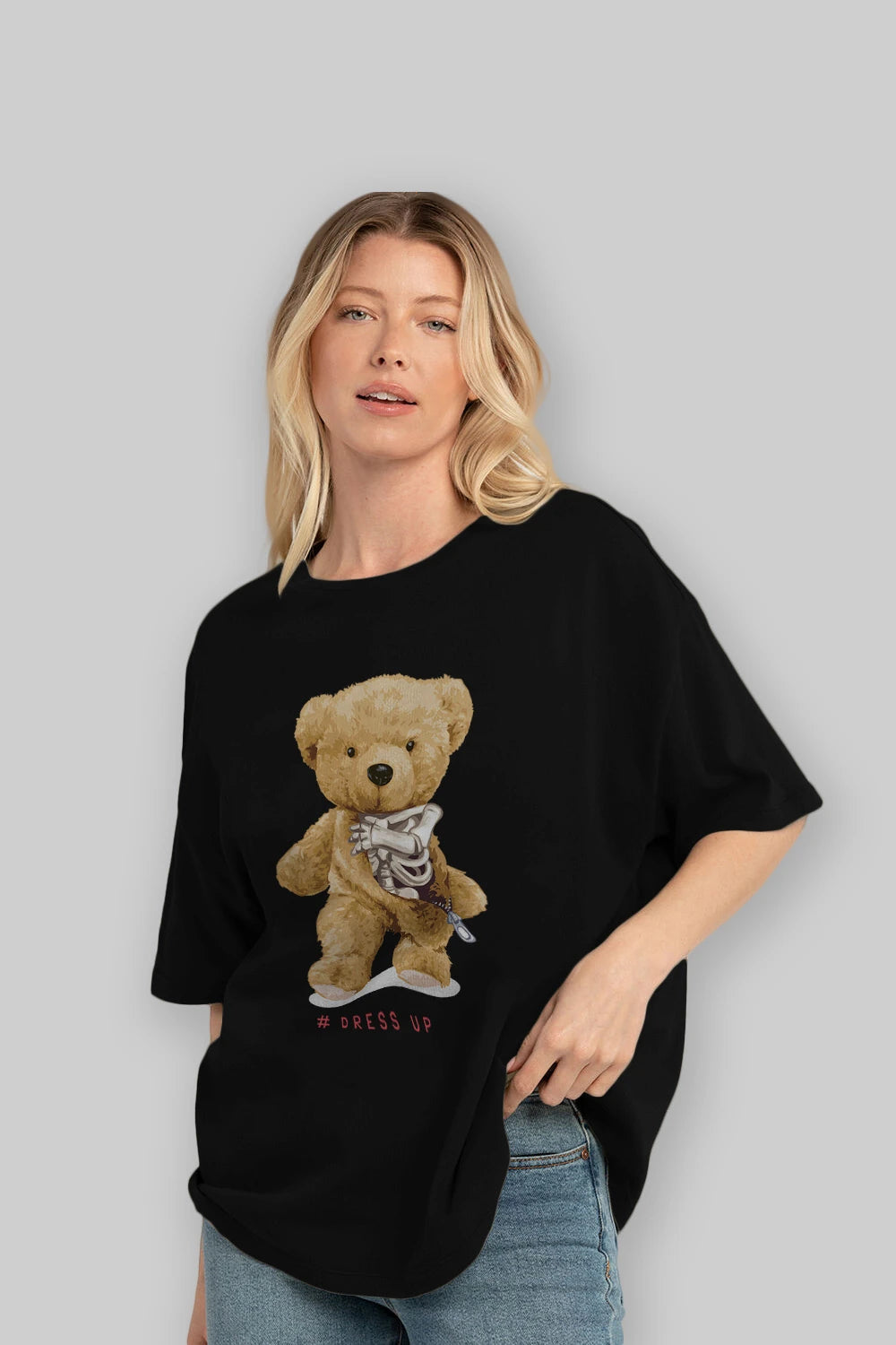 Teddy Bear Dress Up Ön Baskılı Oversize t-shirt Erkek Kadın Unisex %100 Pamuk