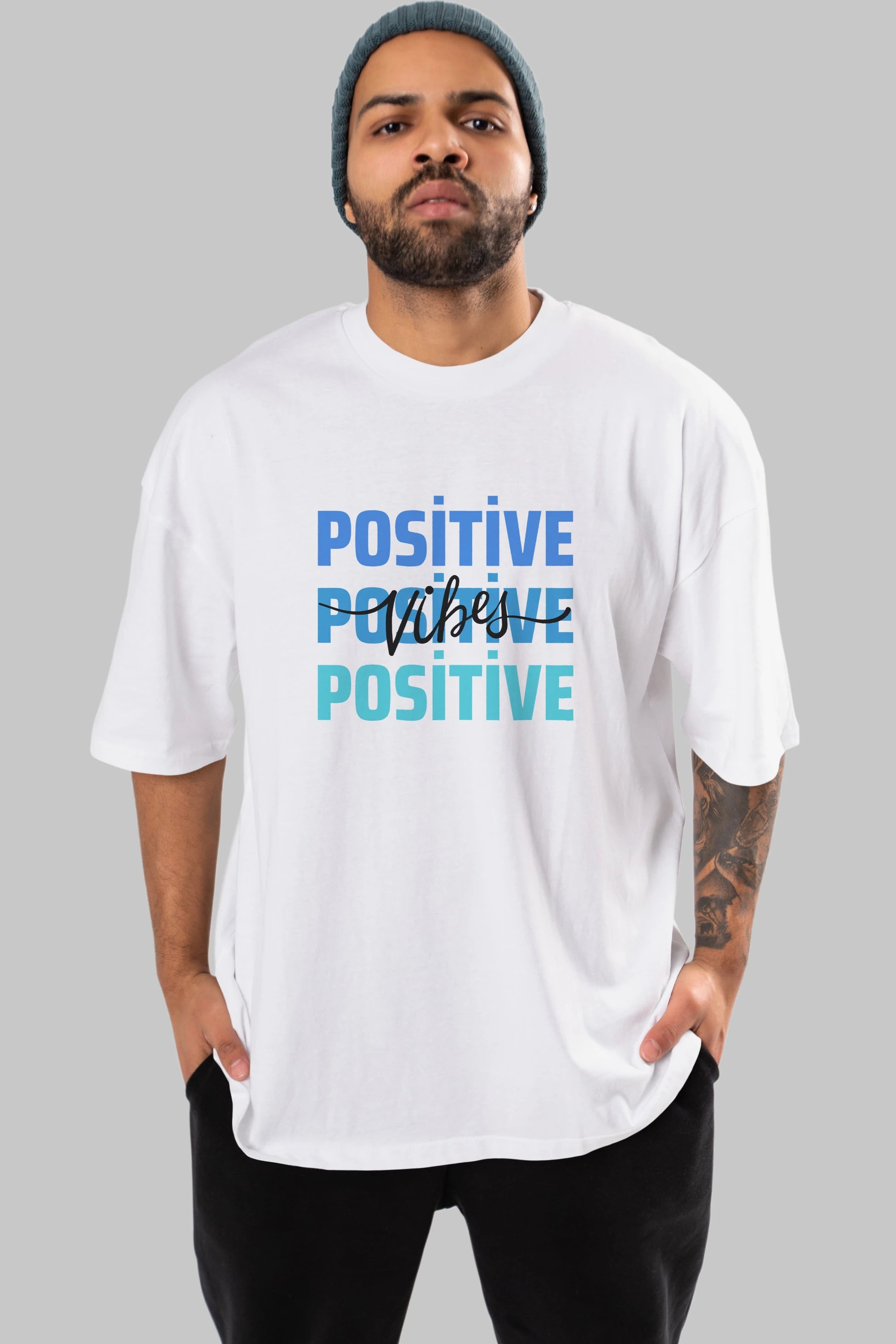 Positive Vibes 2 Ön Baskılı Oversize t-shirt Erkek Kadın Unisex