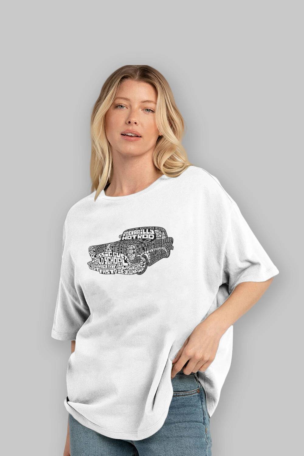 Hotrod Ön Baskılı Oversize t-shirt %100 pamuk Erkek Kadın Unisex