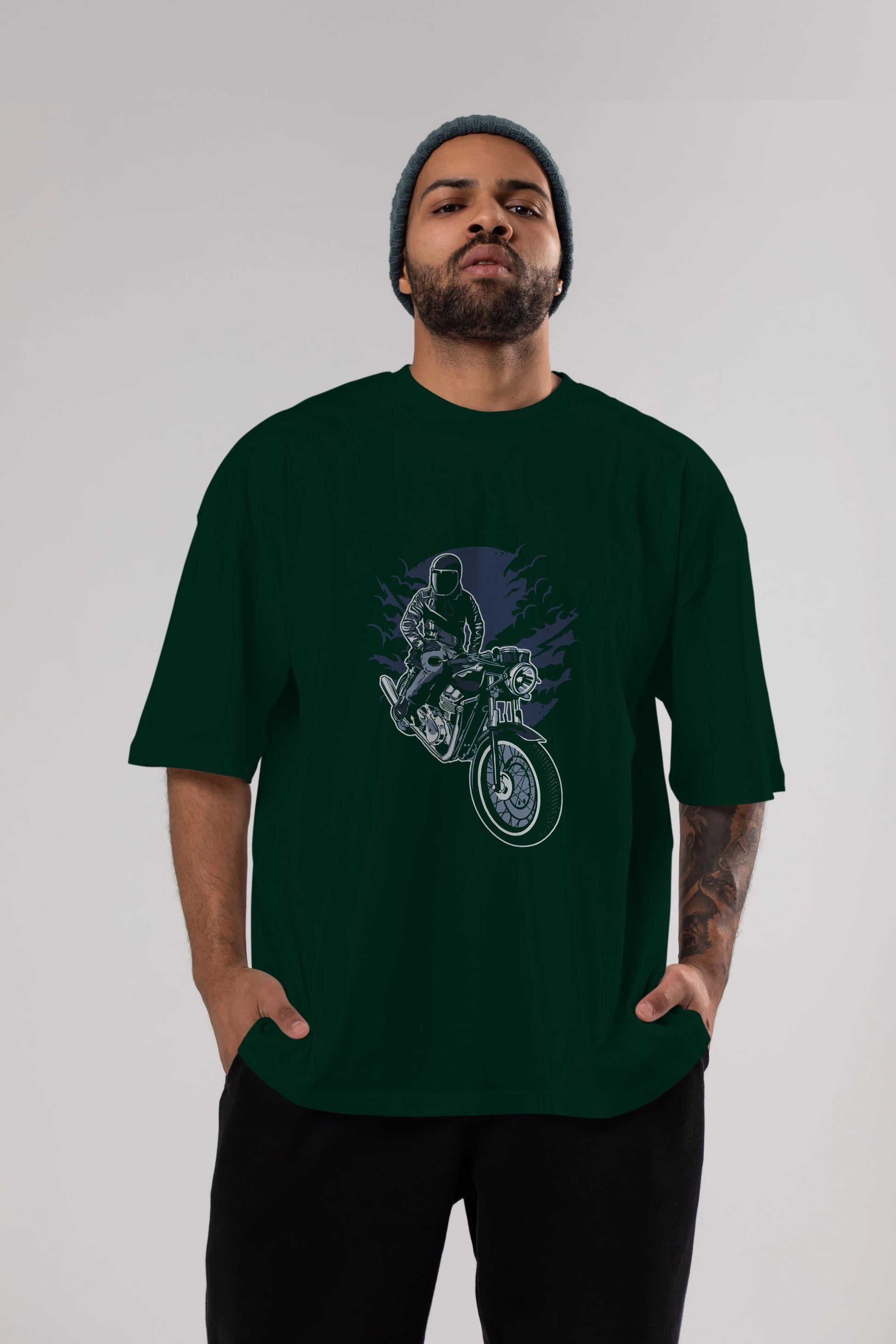 Night Rider Ön Baskılı Oversize t-shirt Erkek Kadın Unisex %100 Pamuk tişort