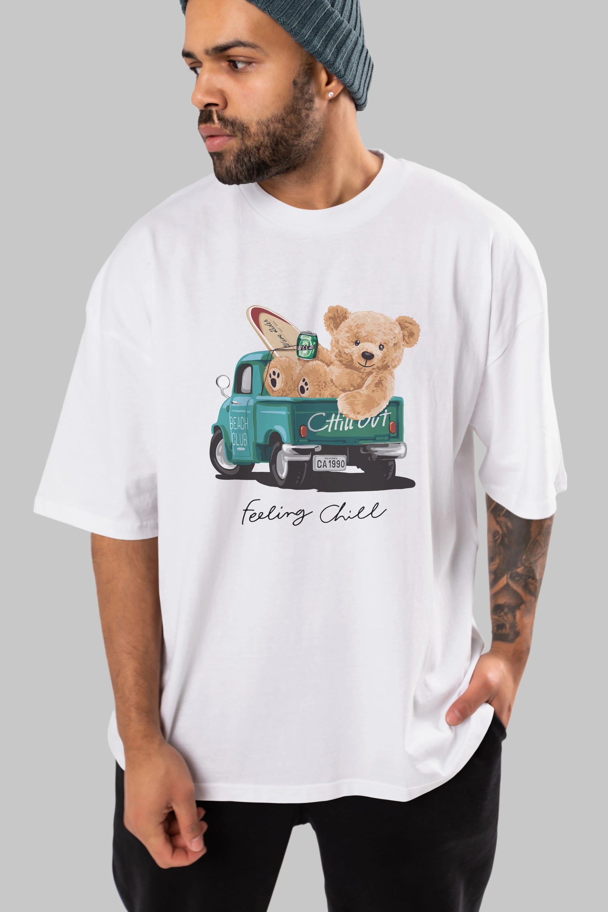 Teddy Bear Chill Out Ön Baskılı Oversize t-shirt Erkek Kadın Unisex %100 Pamuk