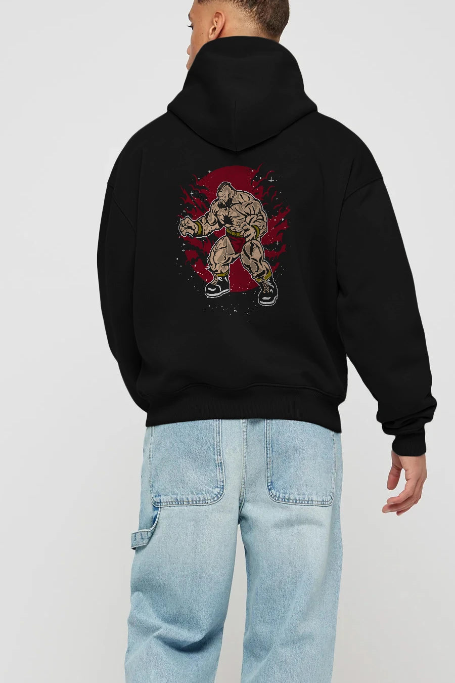 ZANGGIEF Arka Baskılı Hoodie Oversize Kapüşonlu Sweatshirt Erkek Kadın Unisex
