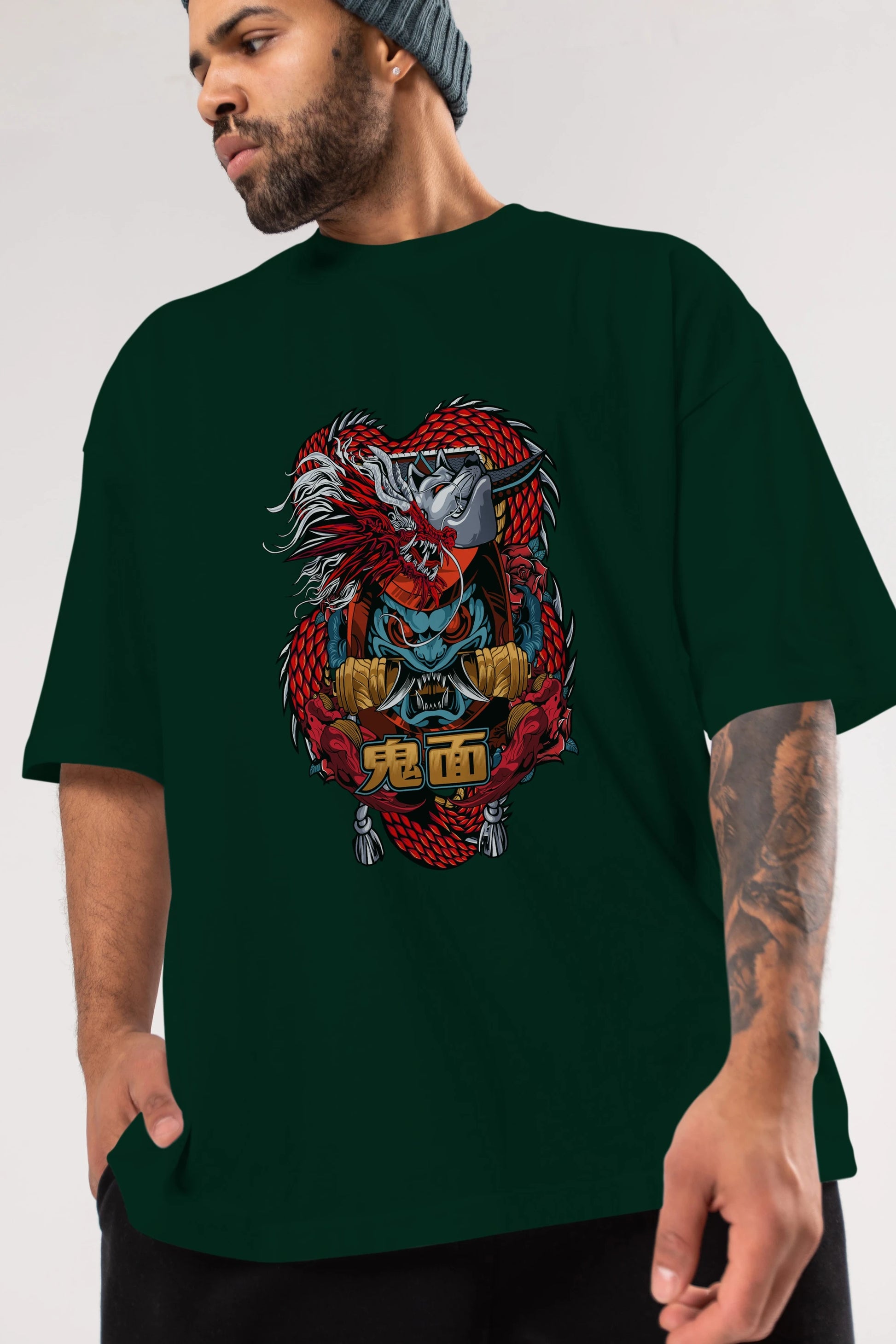 TRIBAL Anime Ön Baskılı Oversize t-shirt %100 pamuk Erkek Kadın Unisex