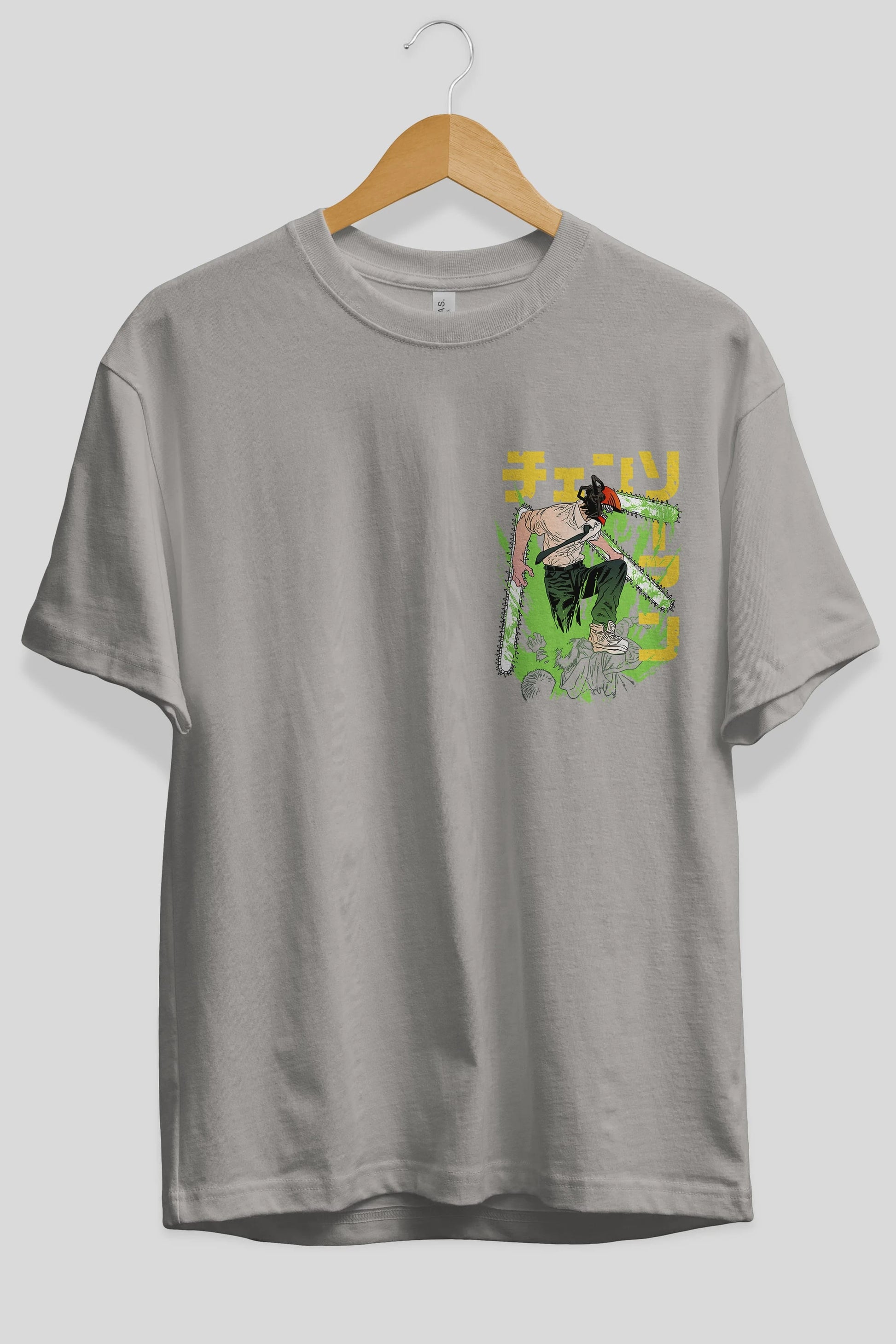 CHAINSAWMAN DENJI Ön Sol Baskılı Oversize t-shirt Erkek Kadın Unisex %100 Pamuk Bisiklet Yaka tişort