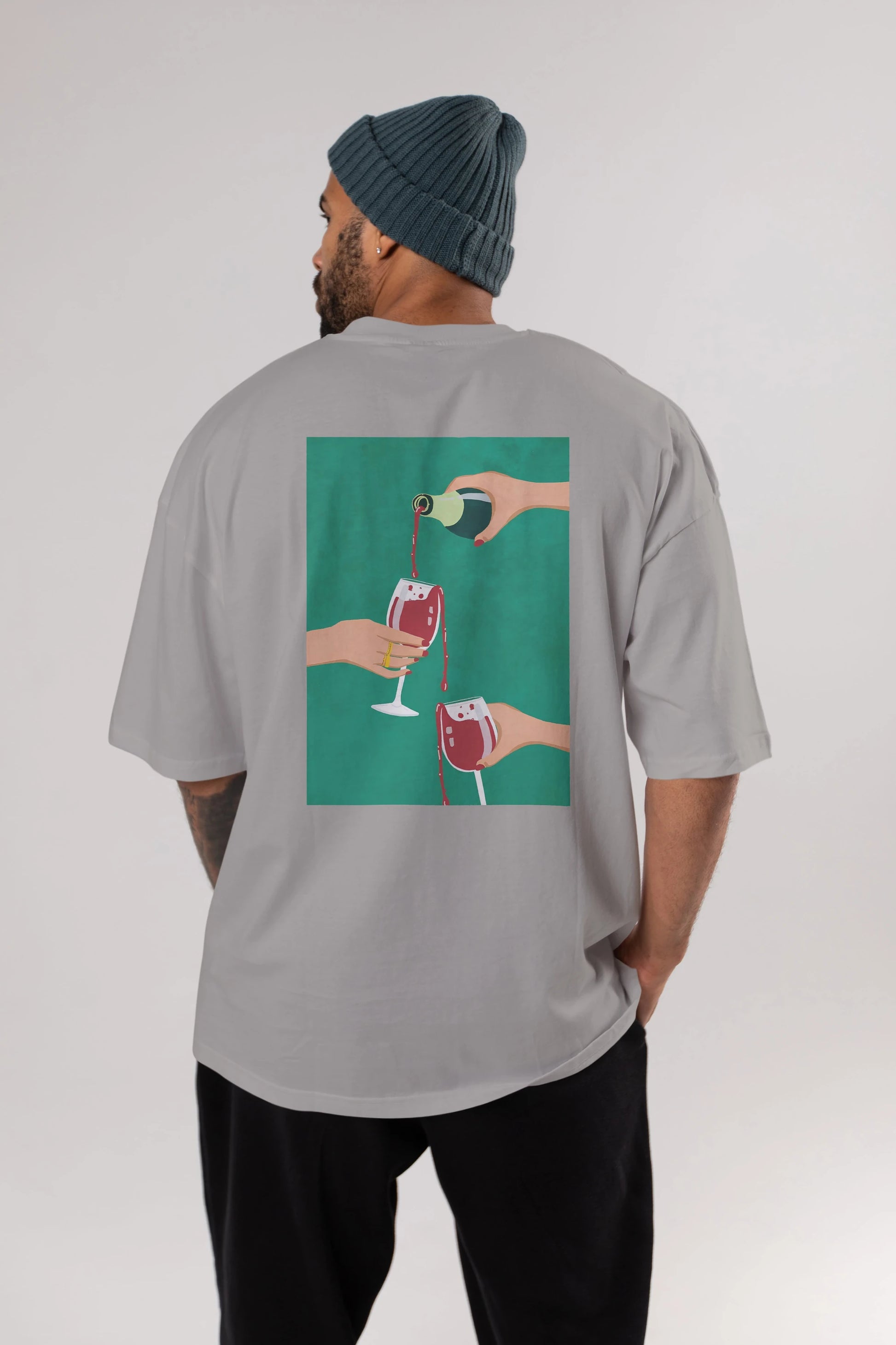 Wine 2 Arka Baskılı Oversize t-shirt Erkek Kadın Unisex %100 Pamuk Bisiklet Yaka tişort
