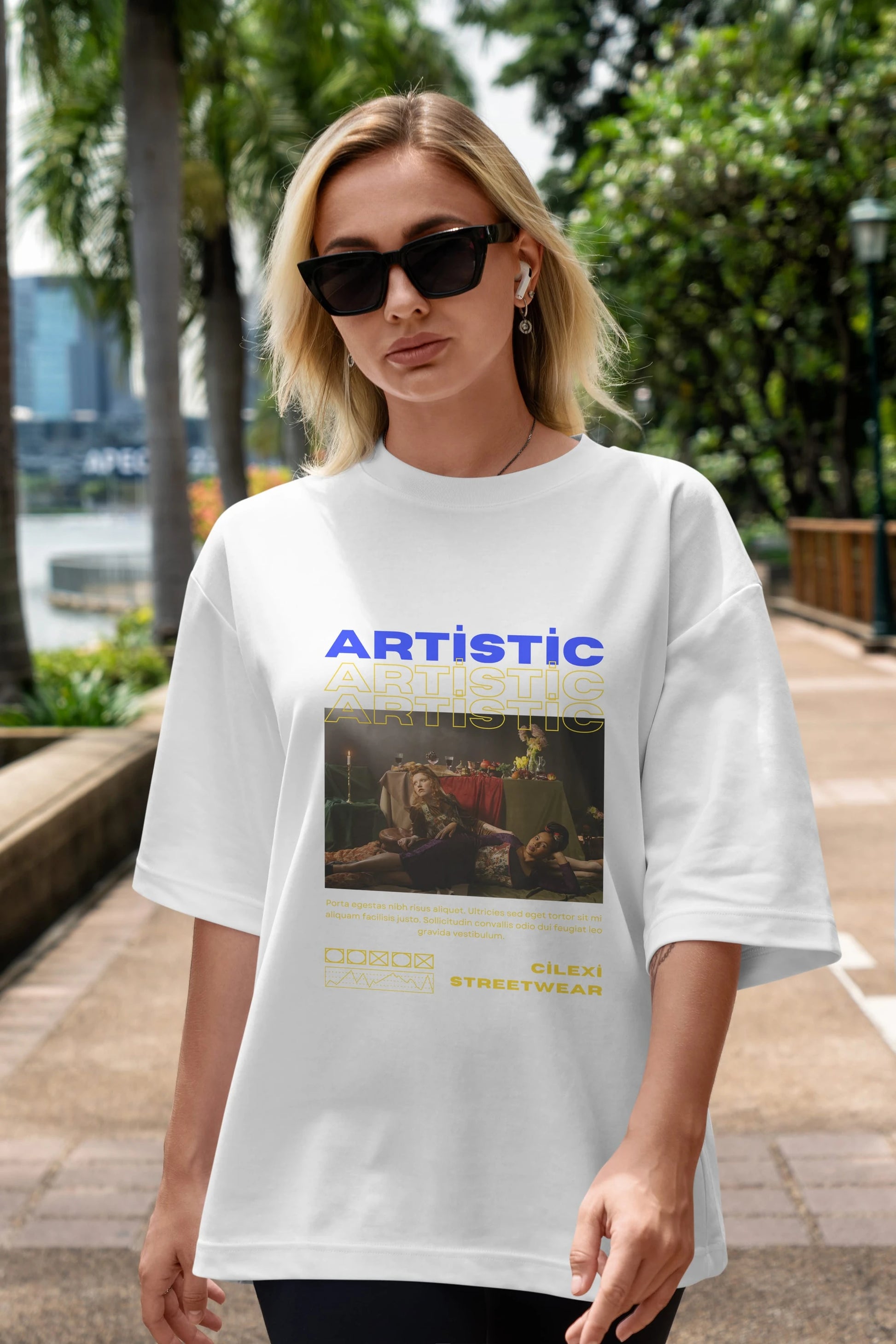 Artistic Yazılı Streetwear Ön Baskılı Oversize t-shirt Erkek Kadın Unisex