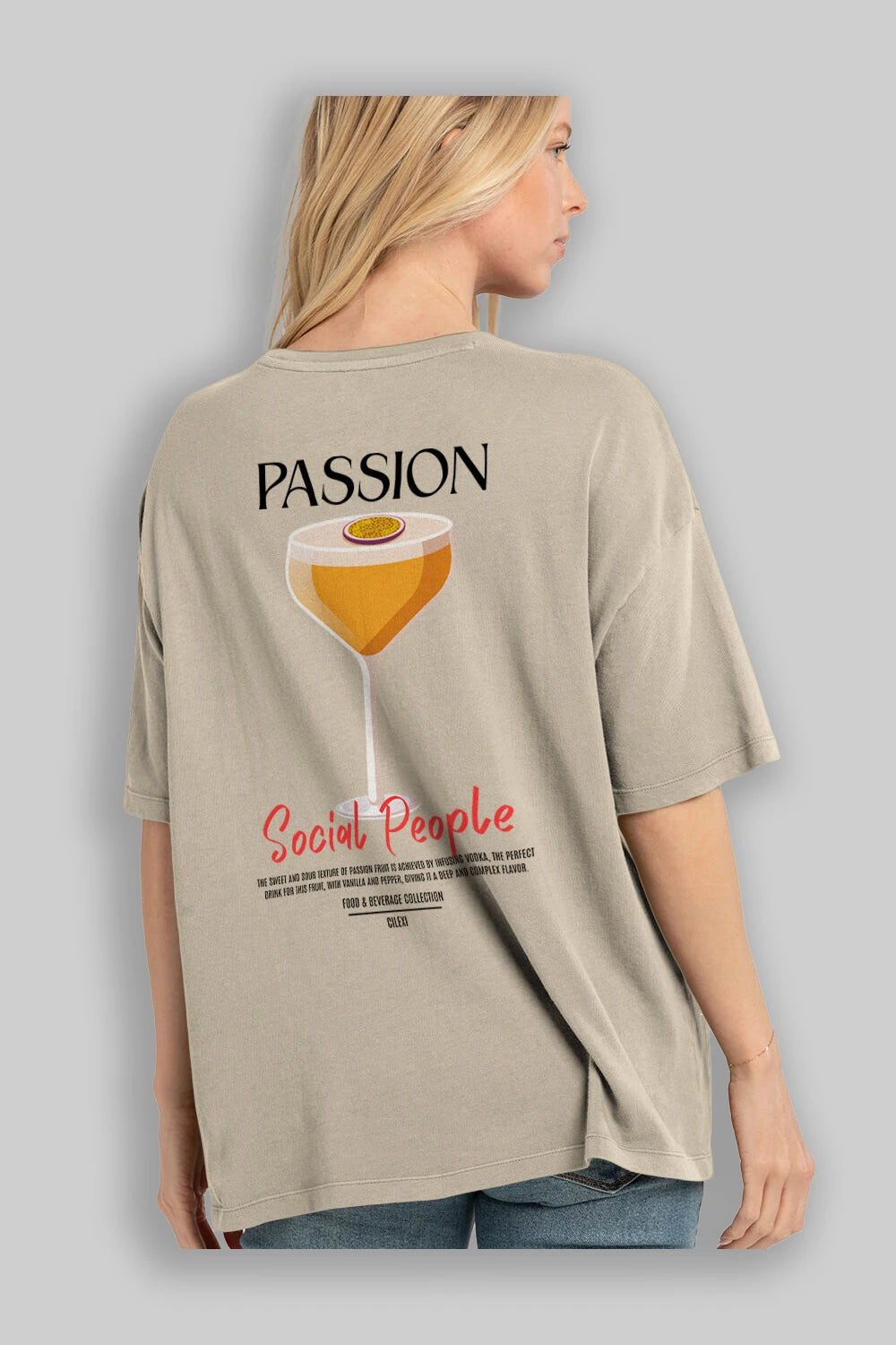 Passion Kokteyl Serisi Baskılı Oversize t-shirt Erkek Kadın Unisex %100 Pamuk Bisiklet Yaka tişort