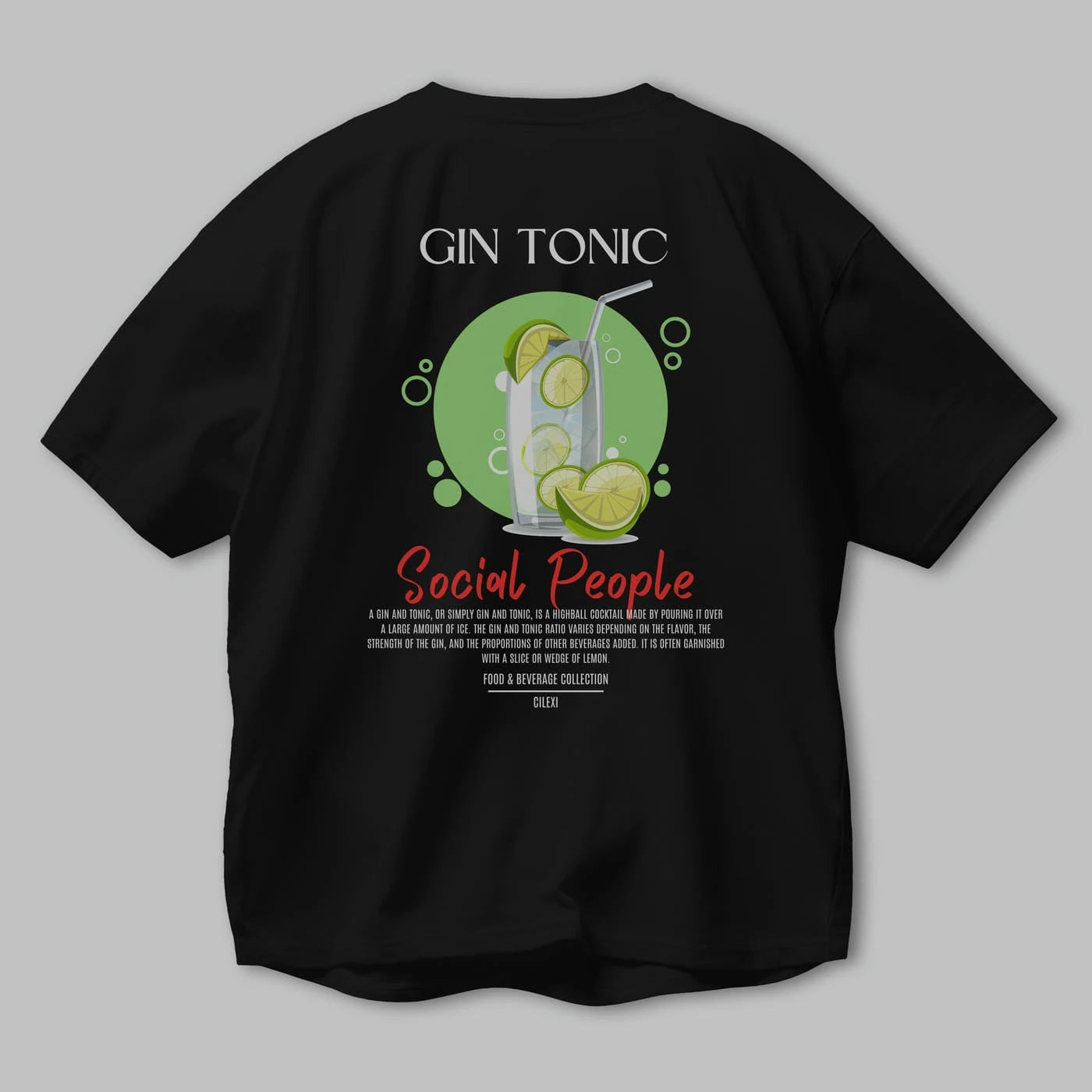 Gın Tonıc Kokteyl Serisi Baskılı Oversize t-shirt Erkek Kadın Unisex %100 Pamuk Bisiklet Yaka tişort